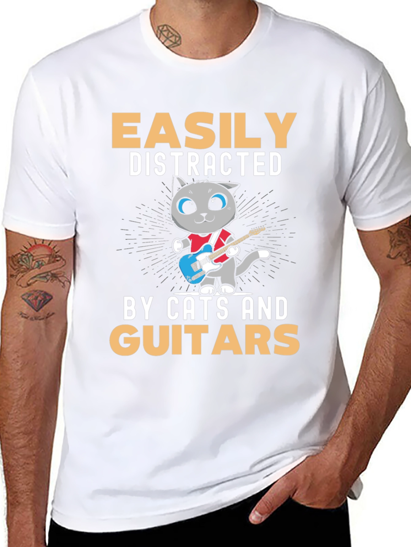 Easily Distracted By Cats and Guitars T-Shirt