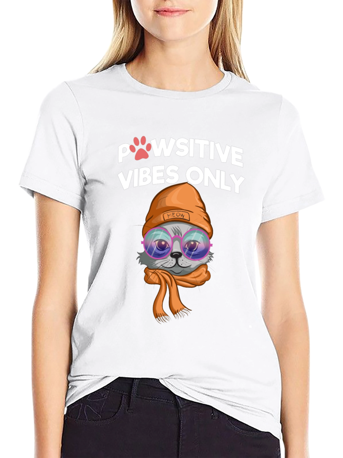 Pawsitive Vibes Cat Graphic Tee - Trendy Style!