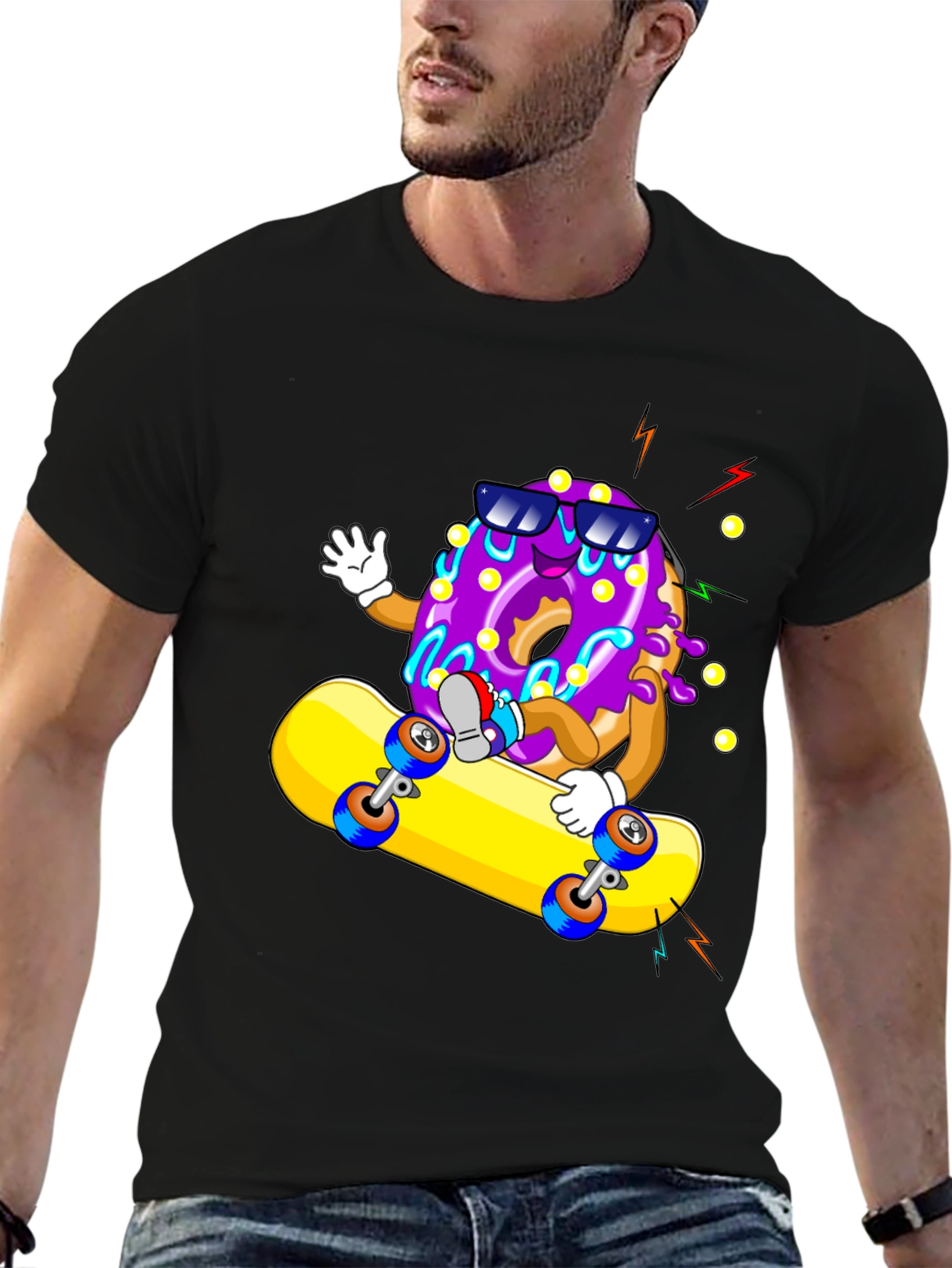 Donut Skateboarder Graphic T-Shirt - Black