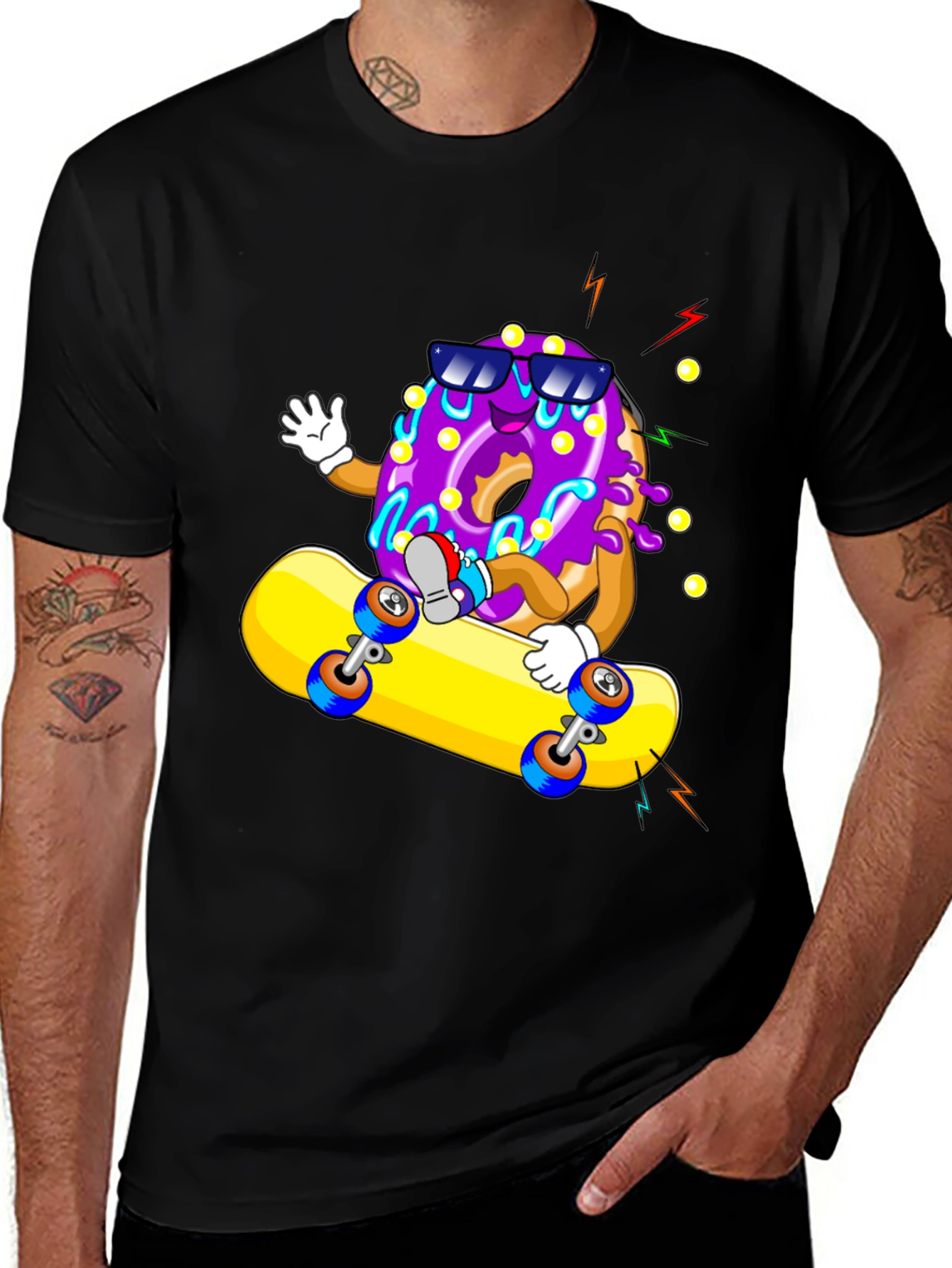 Donut Skateboarder Graphic T-Shirt - Black