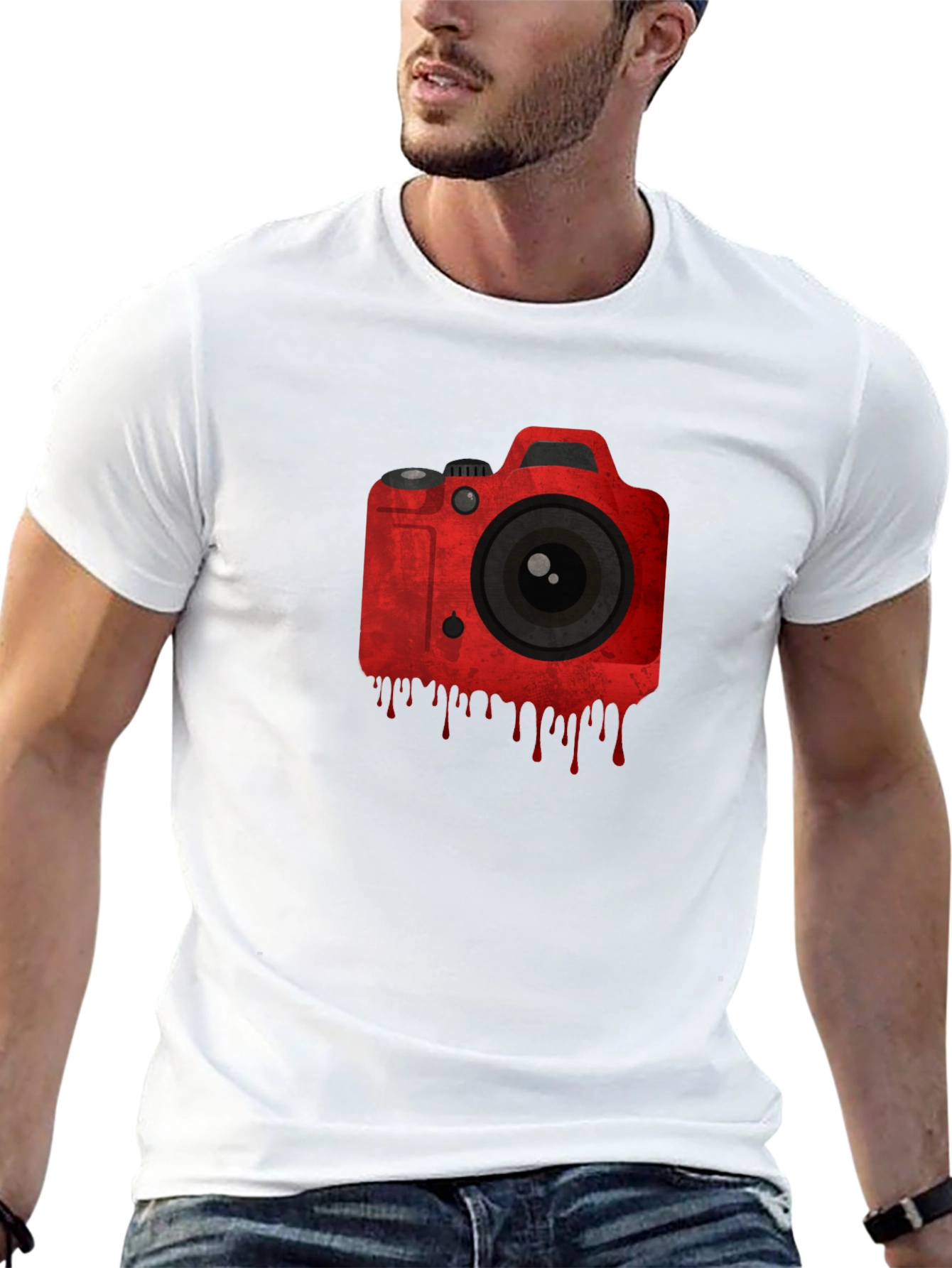 Red Camera Graphic Black T-Shirt