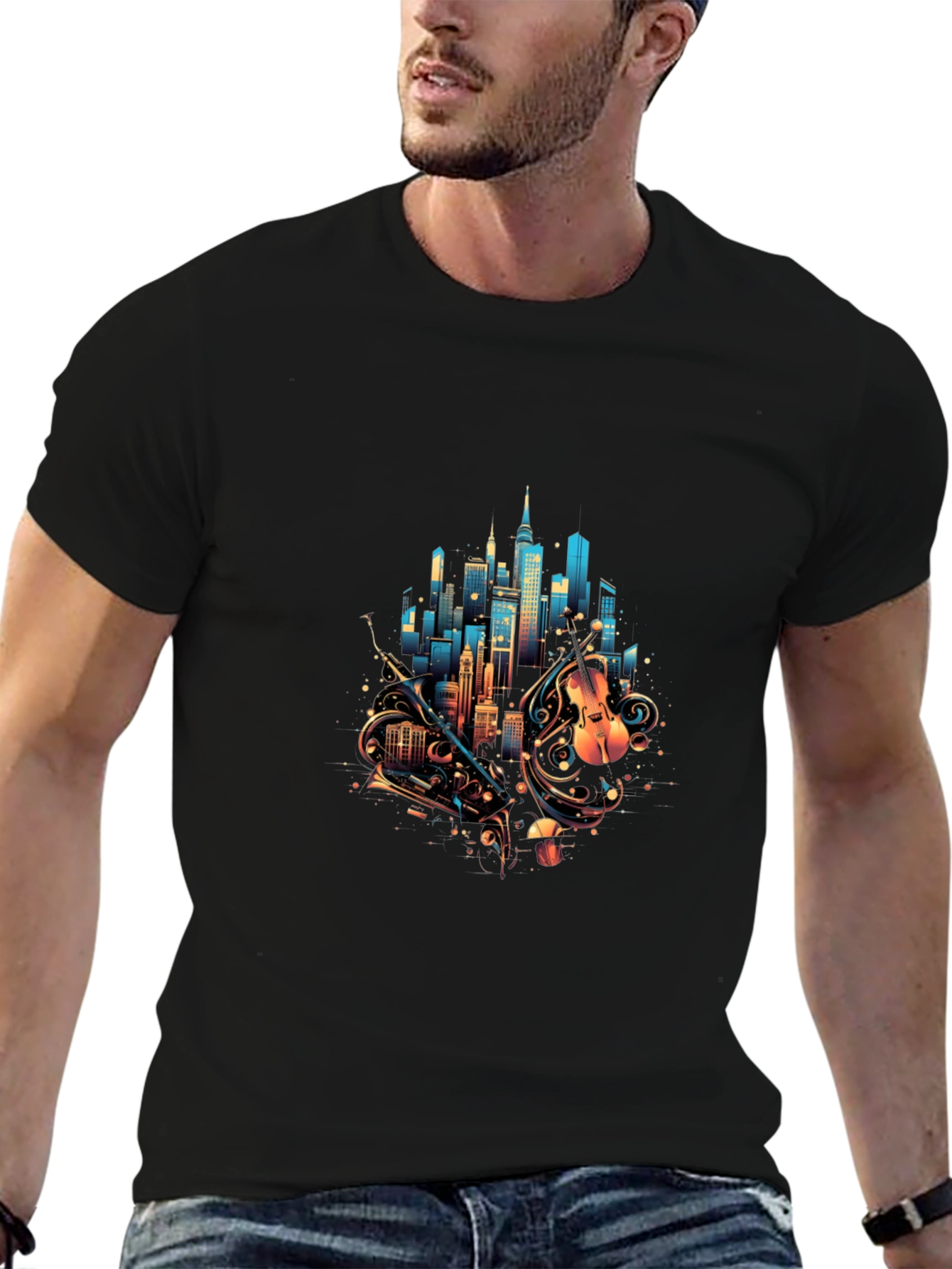 City Music Graphic Tee - Black Cotton Blend