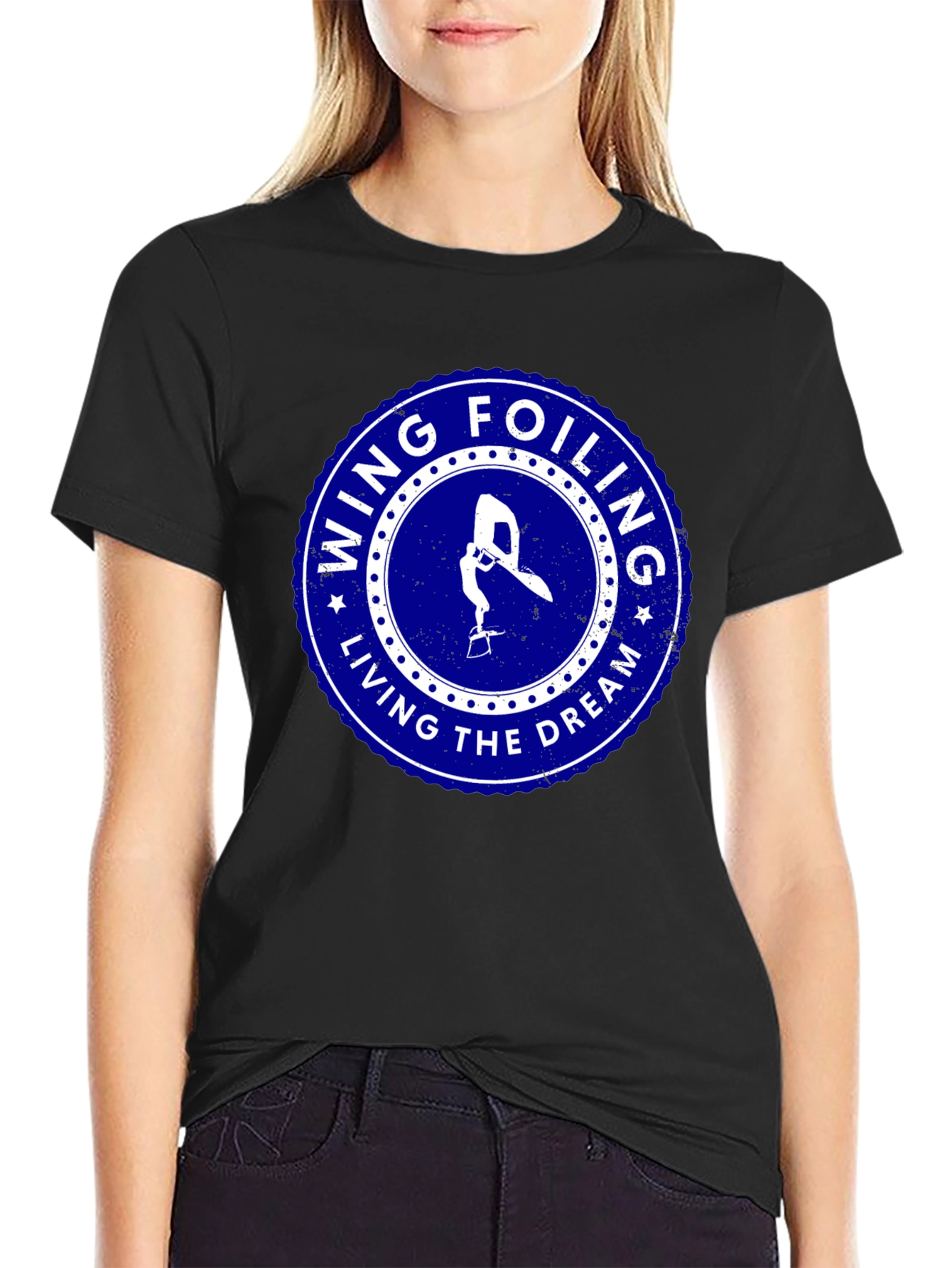 Wing Foiling Living the Dream Black T-Shirt