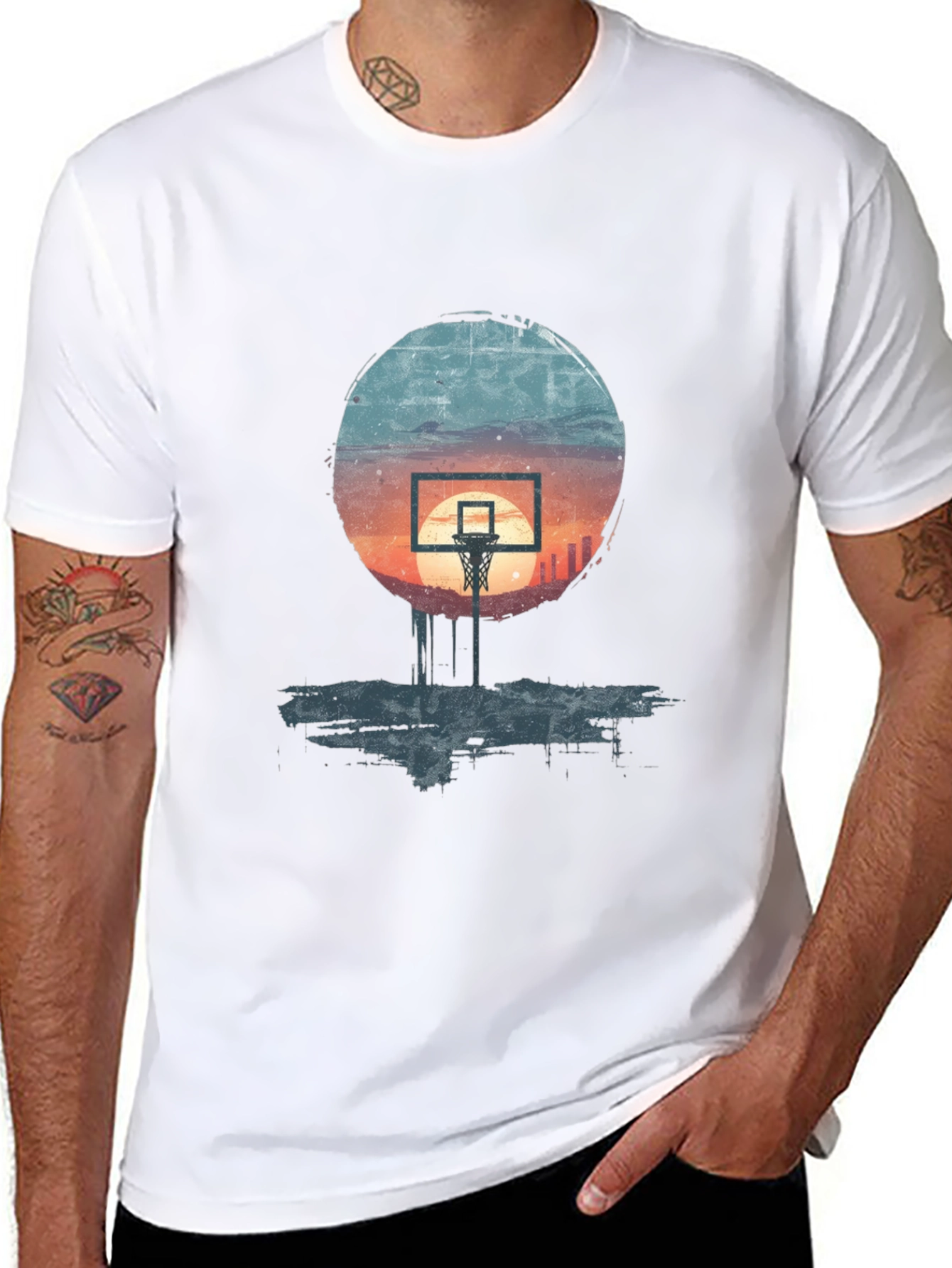 Basketball Sunset Graphic Tee - Stylish Urban Design