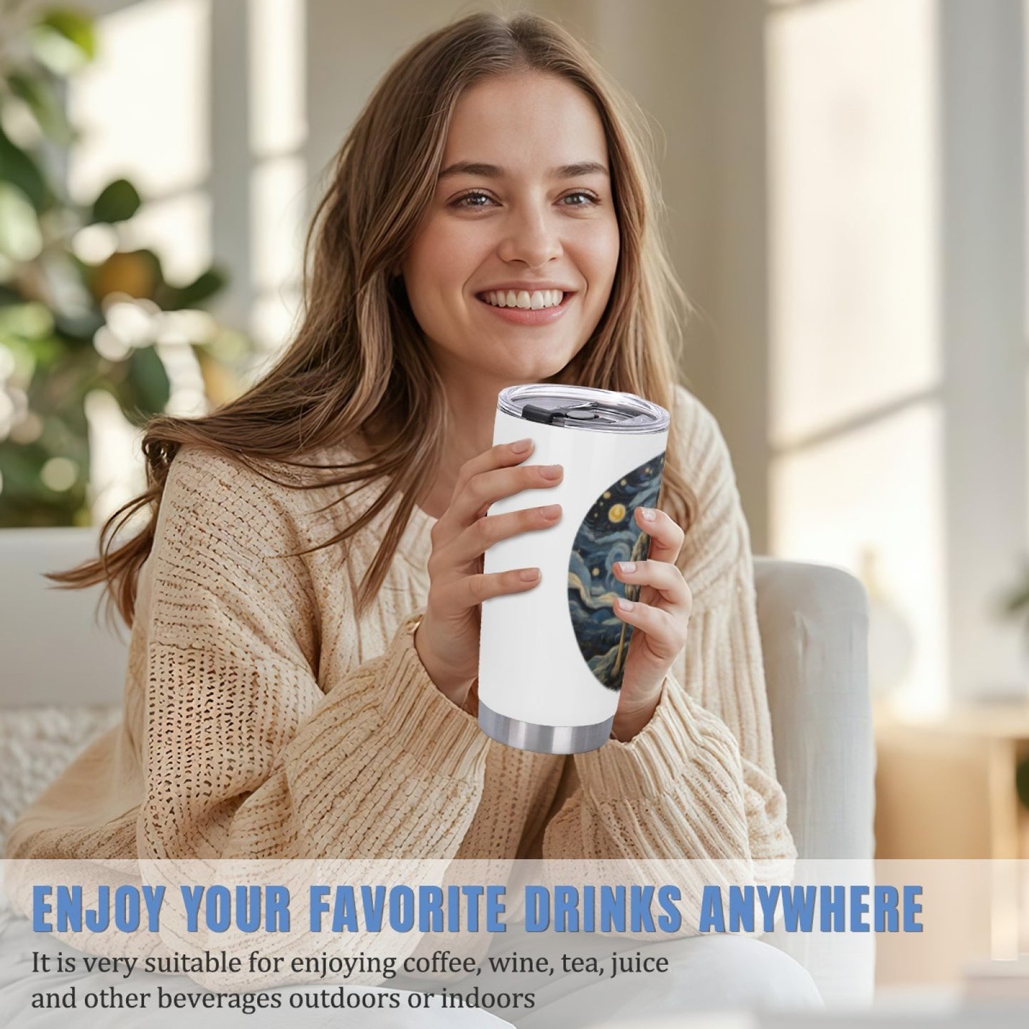 Leak-Proof Insulated Beverage Tumbler - Stainless Steel Graphic Print Cup
