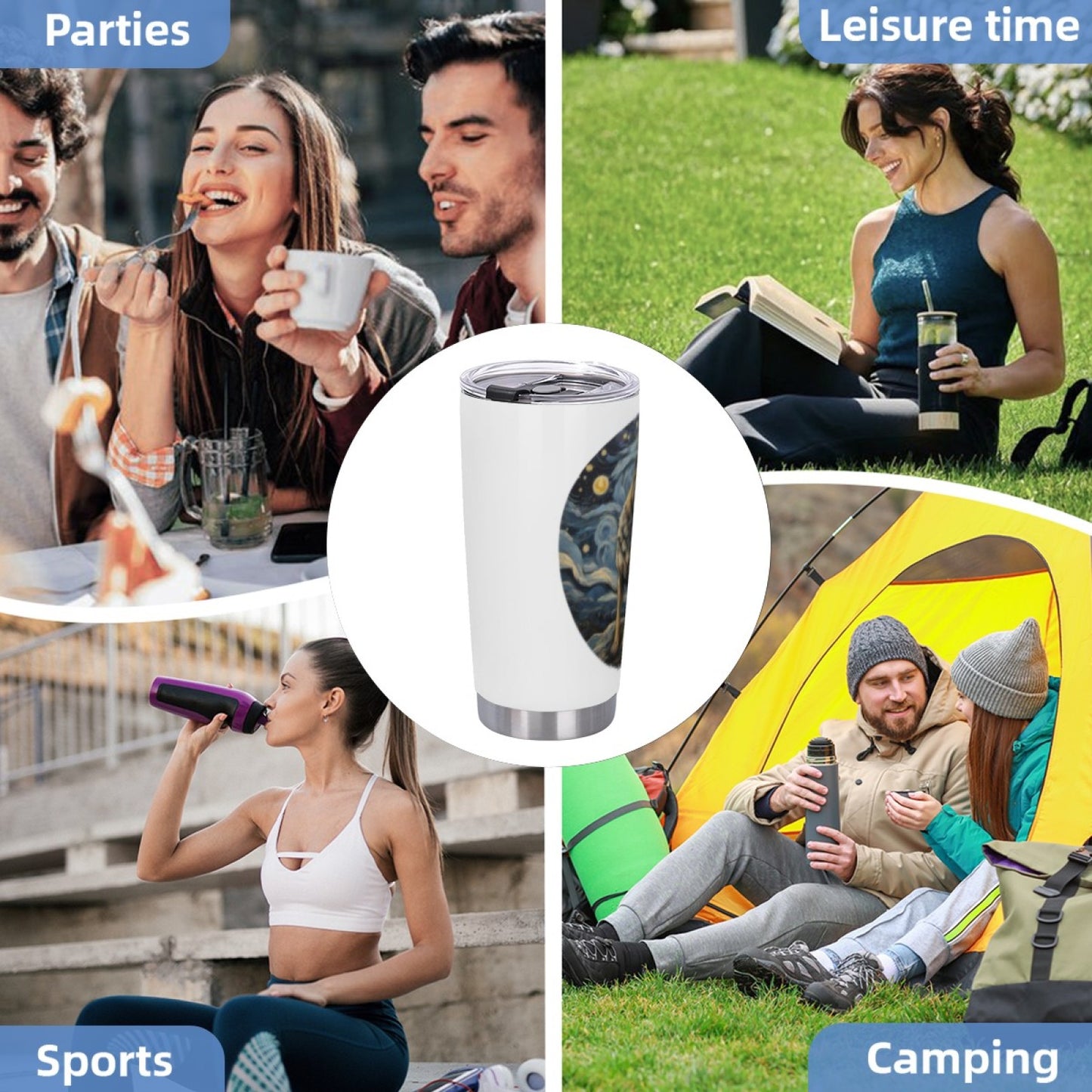 Leak-Proof Insulated Beverage Tumbler - Stainless Steel Graphic Print Cup