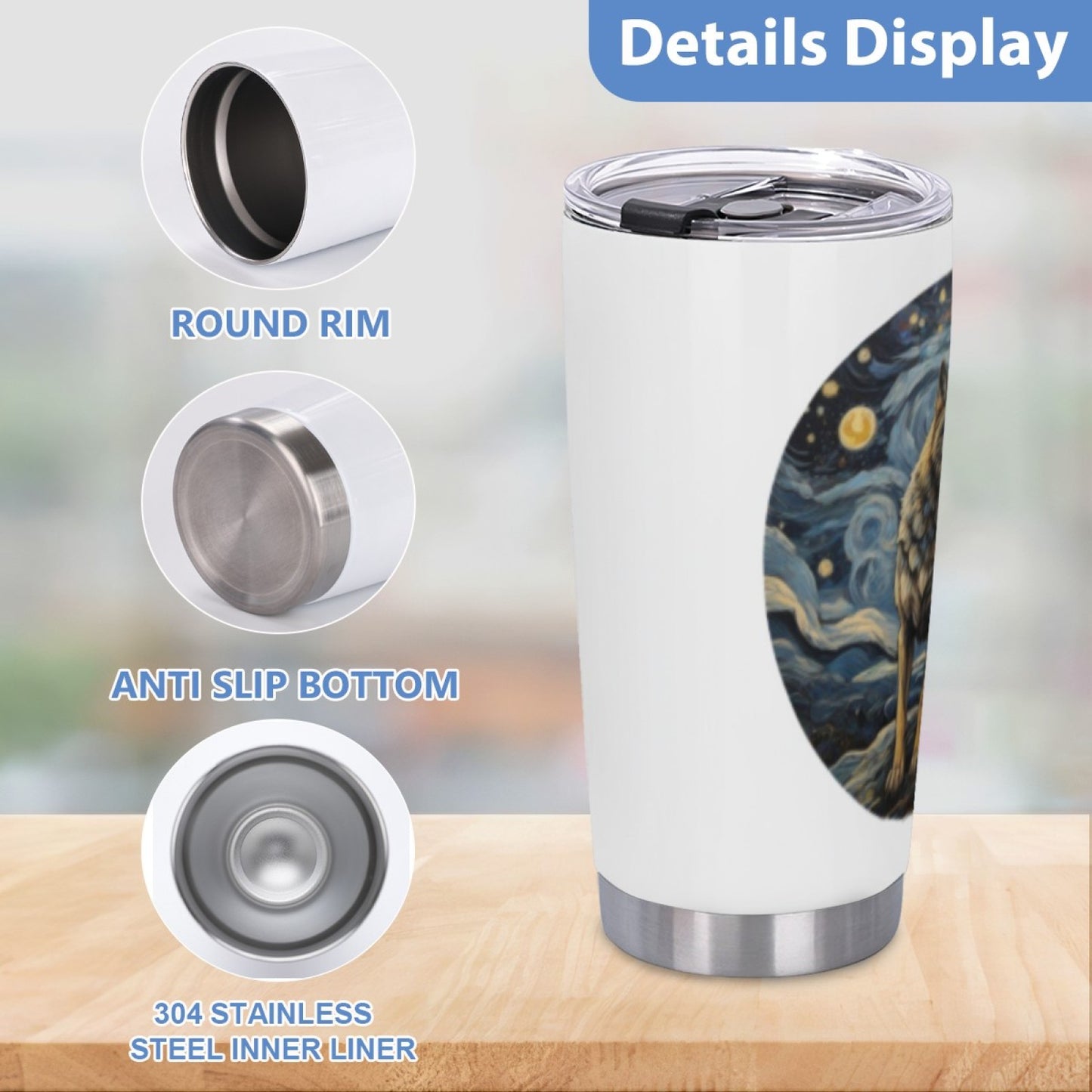Leak-Proof Insulated Beverage Tumbler - Stainless Steel Graphic Print Cup