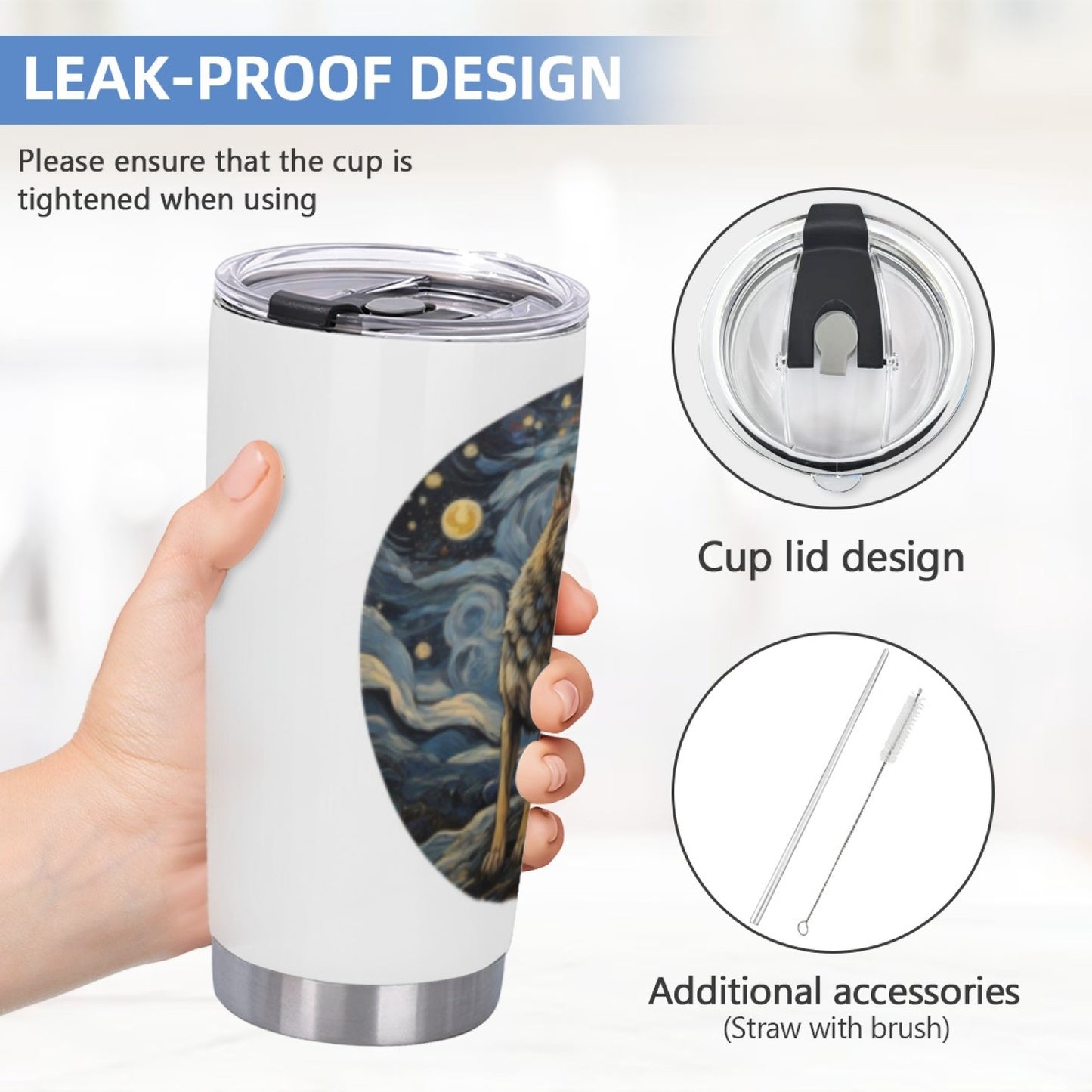 Leak-Proof Insulated Beverage Tumbler - Stainless Steel Graphic Print Cup