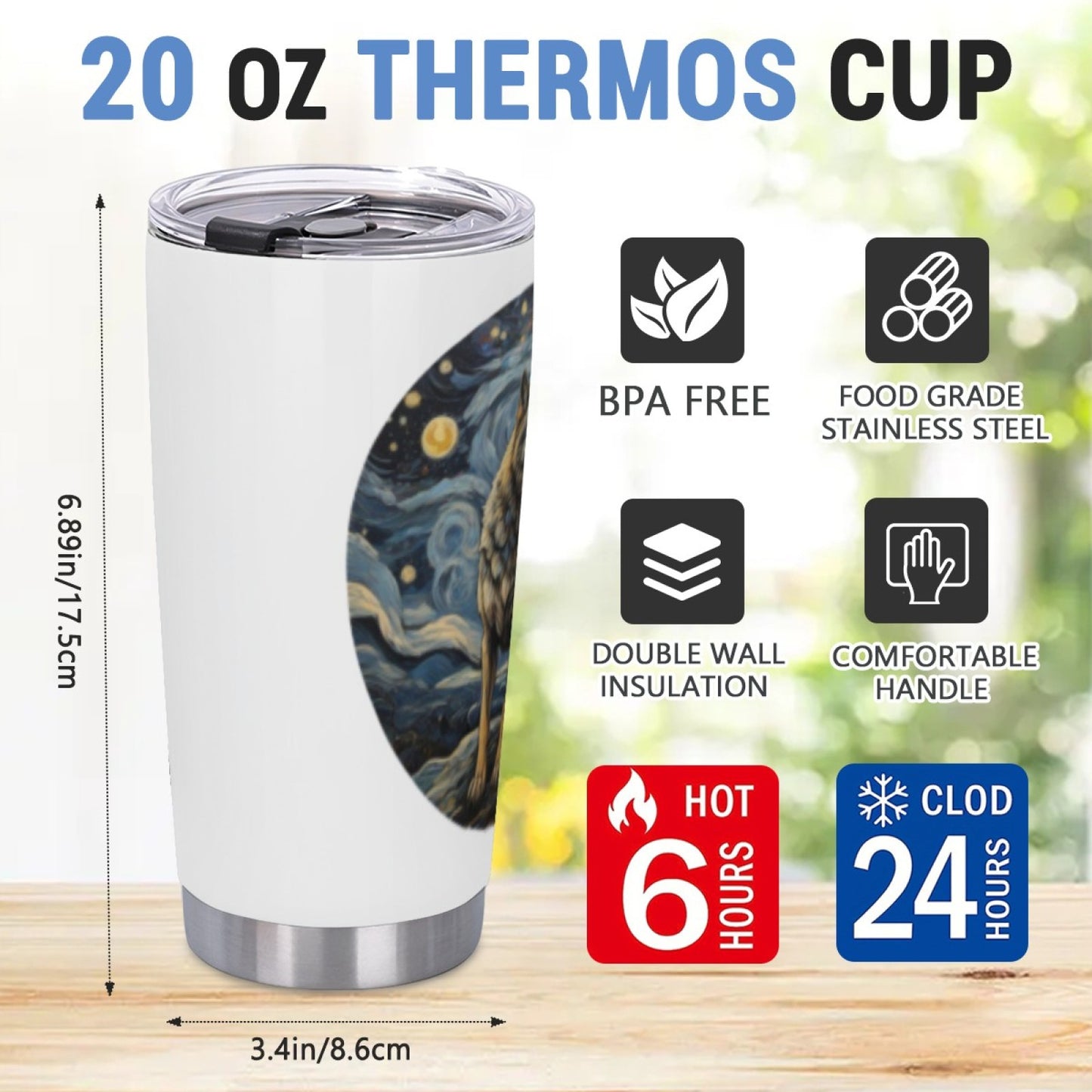 Leak-Proof Insulated Beverage Tumbler - Stainless Steel Graphic Print Cup