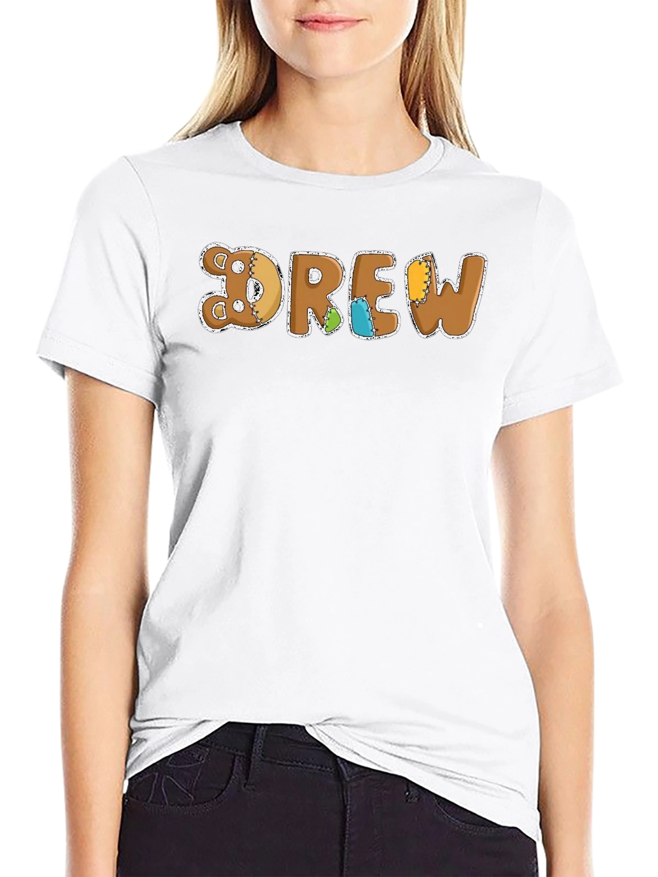 DREW Teddy Bear Patchwork Style Black T-Shirt
