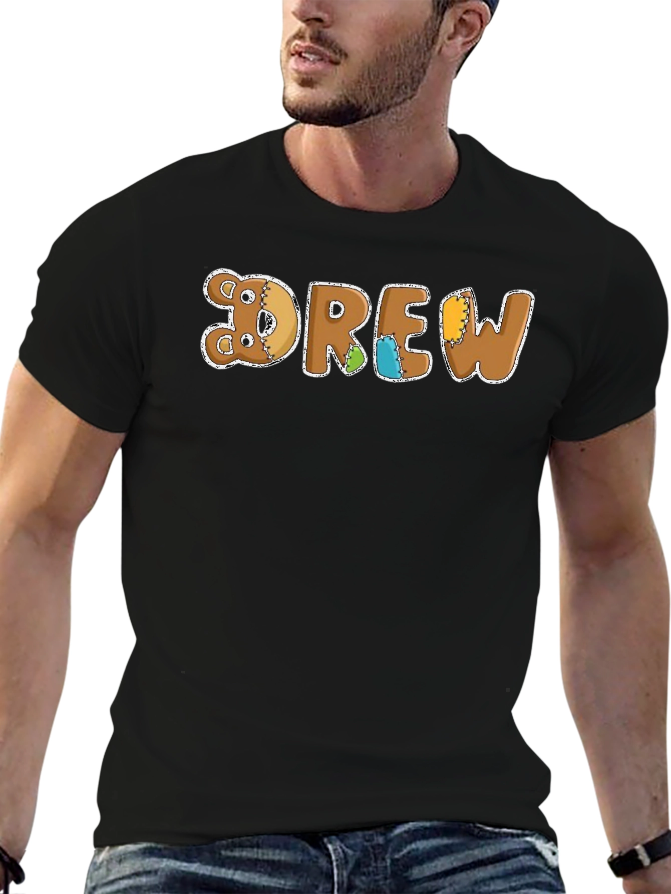 DREW Teddy Bear Patchwork Style Black T-Shirt