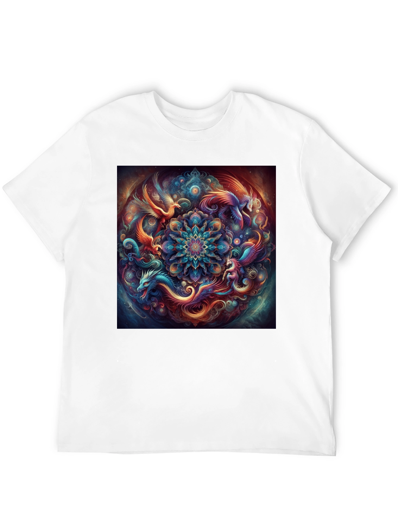 Mystic Phoenix Dragon Mandala Black T-Shirt