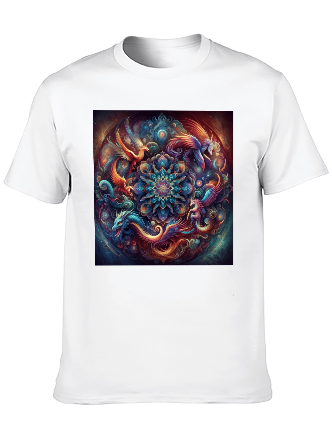 Mystic Phoenix Dragon Mandala Black T-Shirt