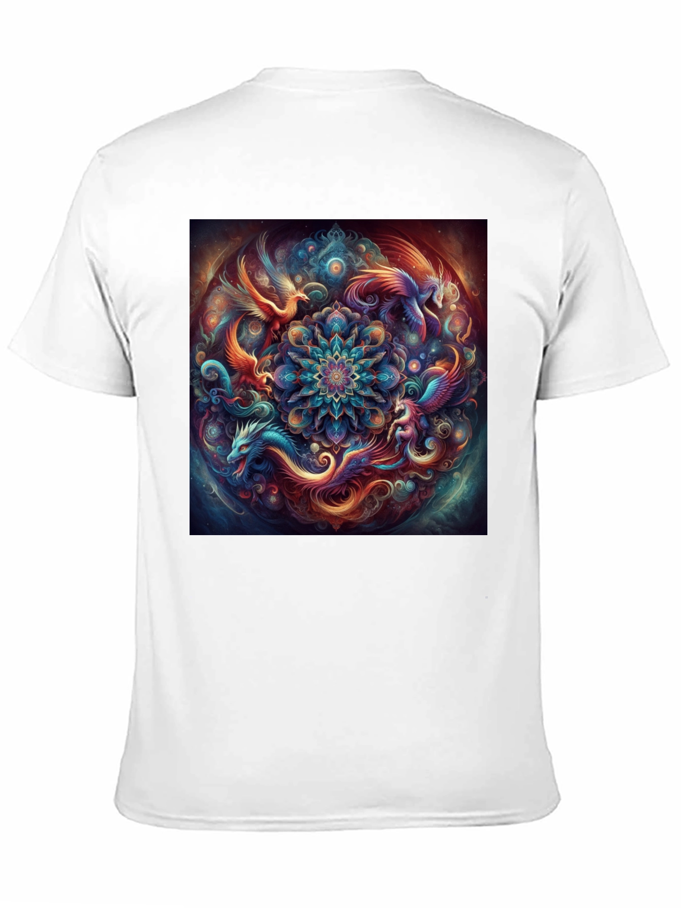 Mystic Phoenix Dragon Mandala Black T-Shirt