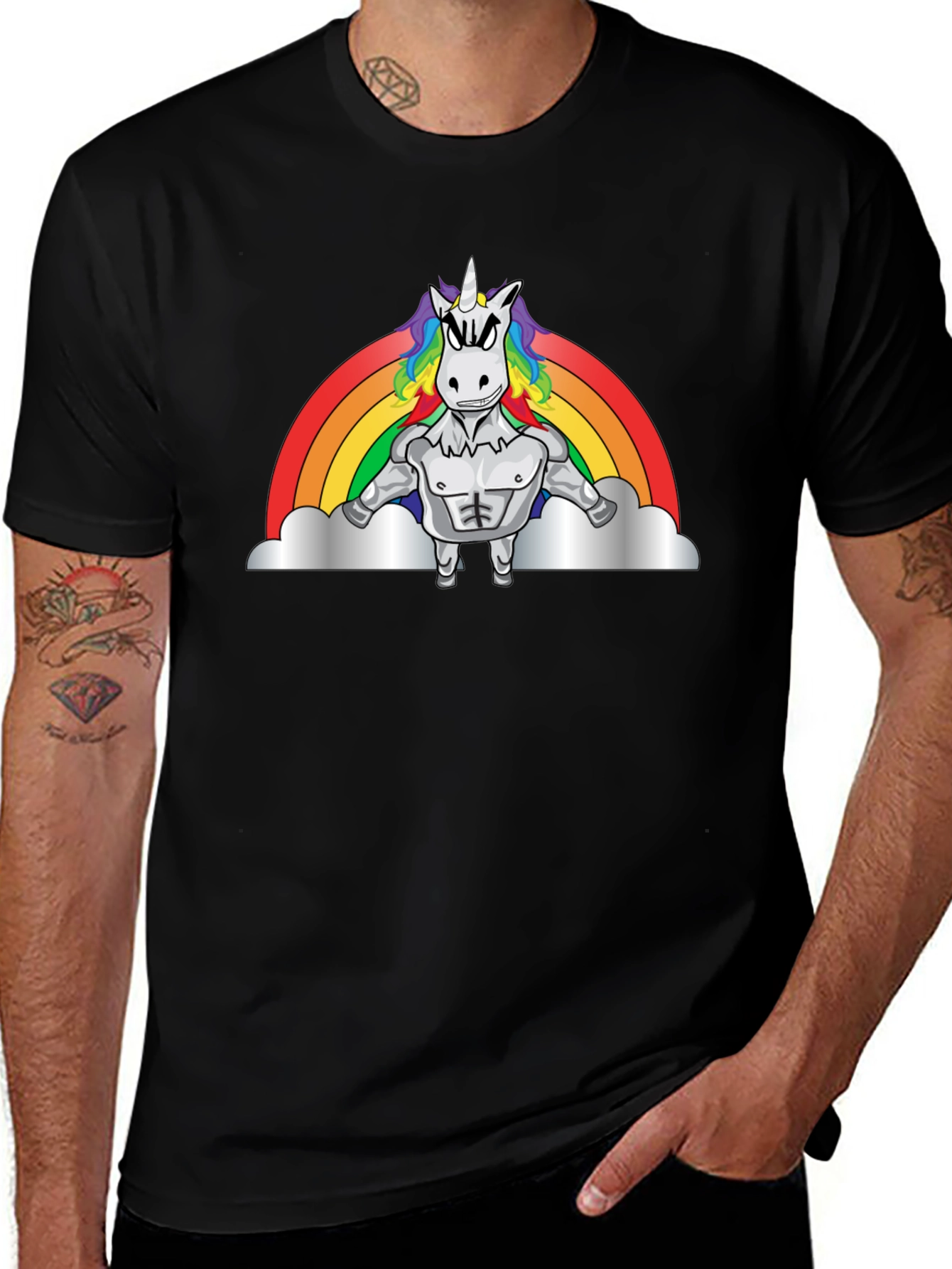 Muscled Unicorn Rainbow T-Shirt