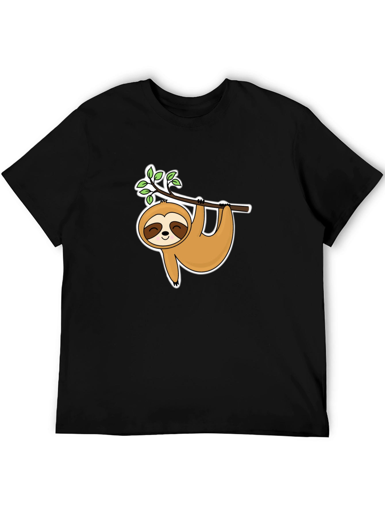Cute Sloth Hanging On Branch Black T-Shirt