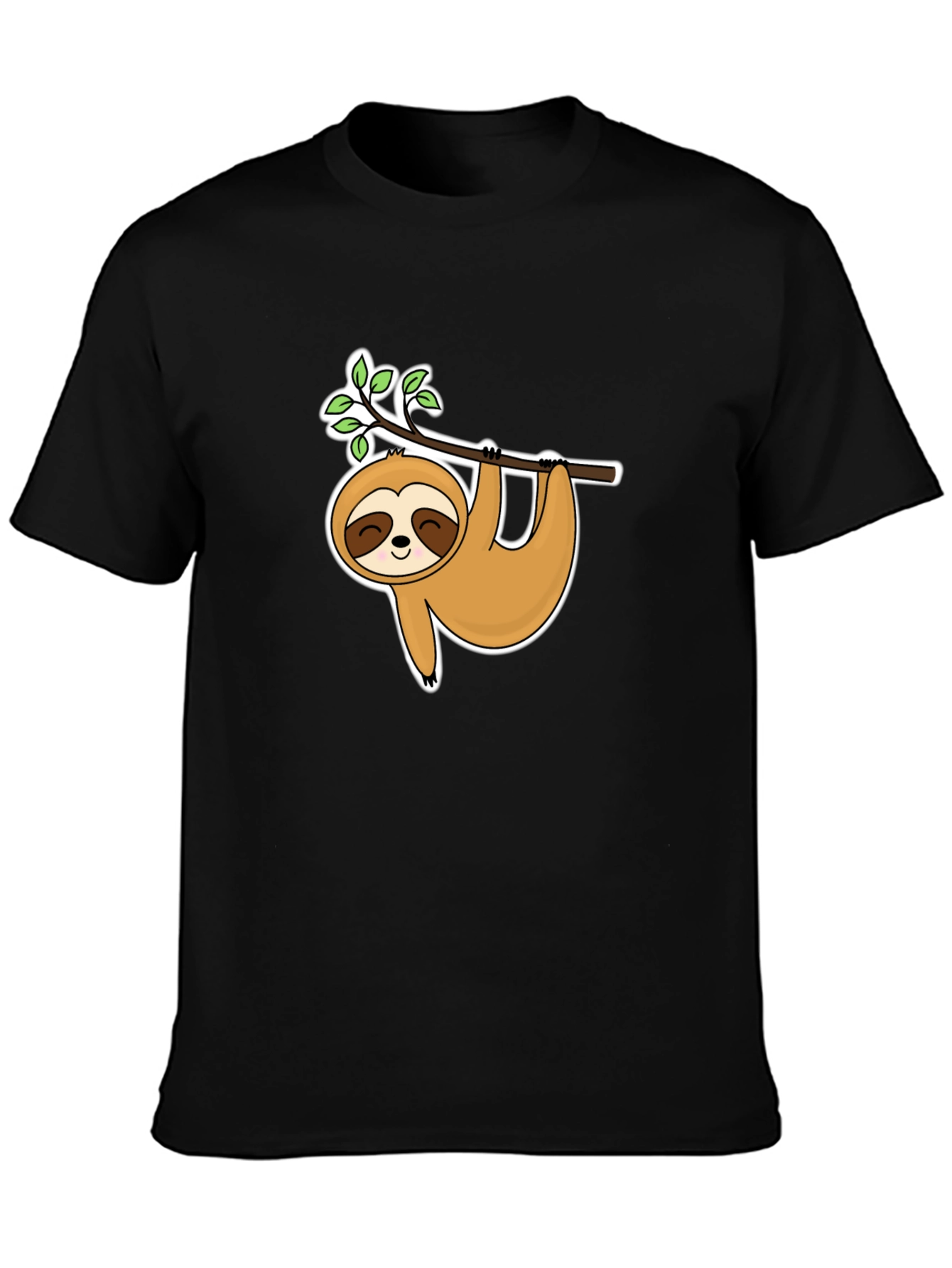 Cute Sloth Hanging On Branch Black T-Shirt