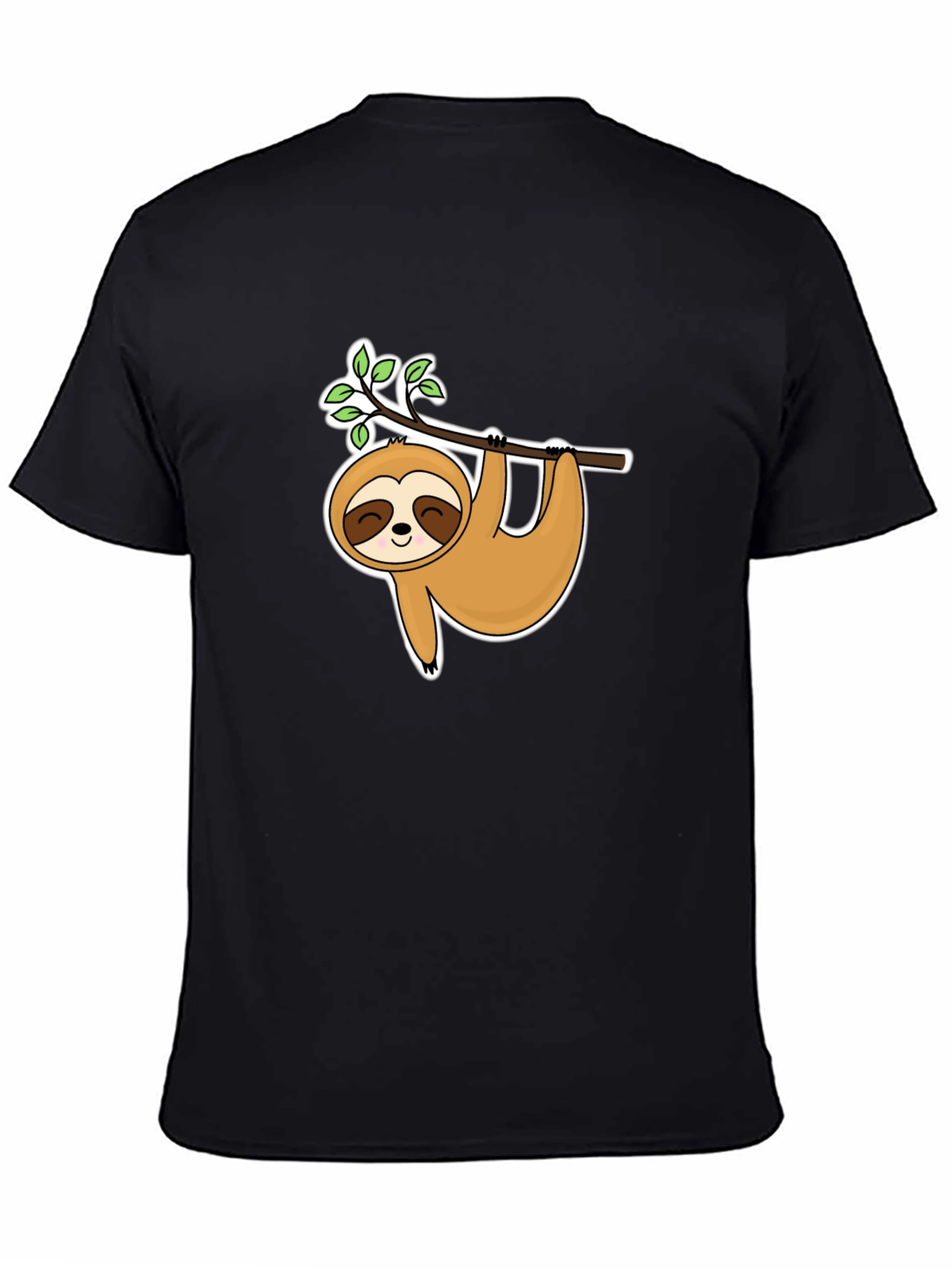Cute Sloth Hanging On Branch Black T-Shirt