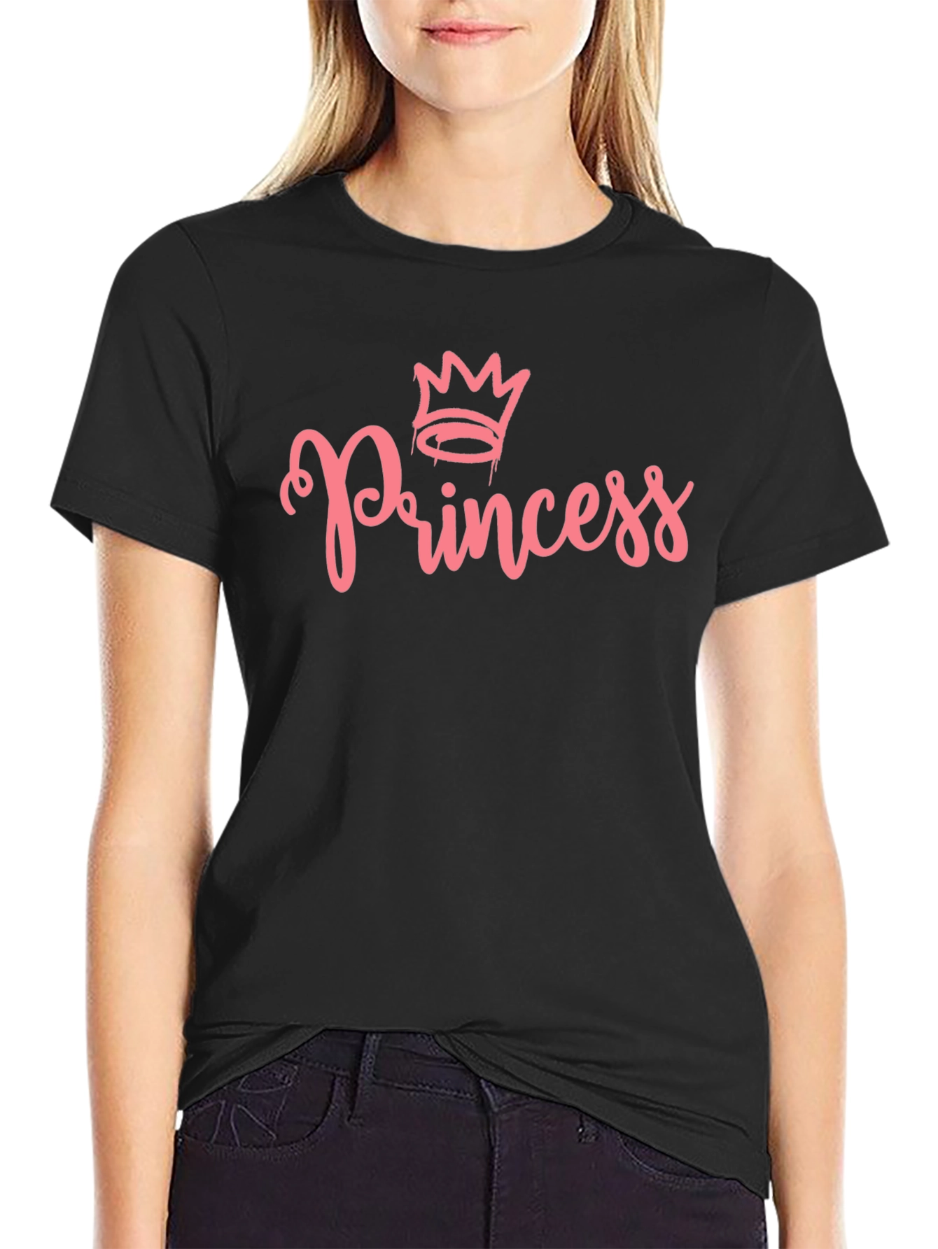 Princess Crown Graphic T-Shirt - Black Cotton Tee