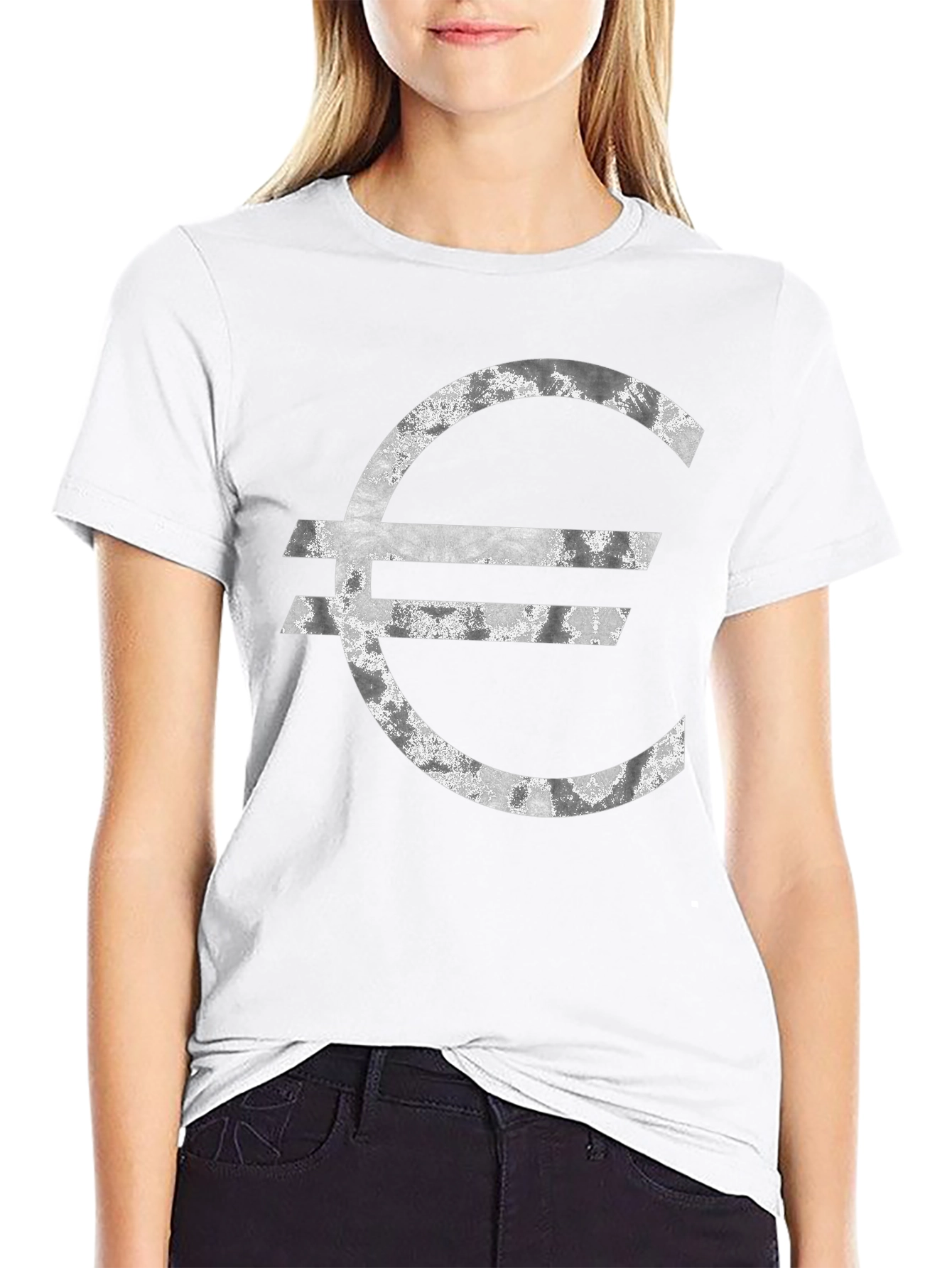 Euro Symbol Graphic Tee - Distressed Look T-Shirt