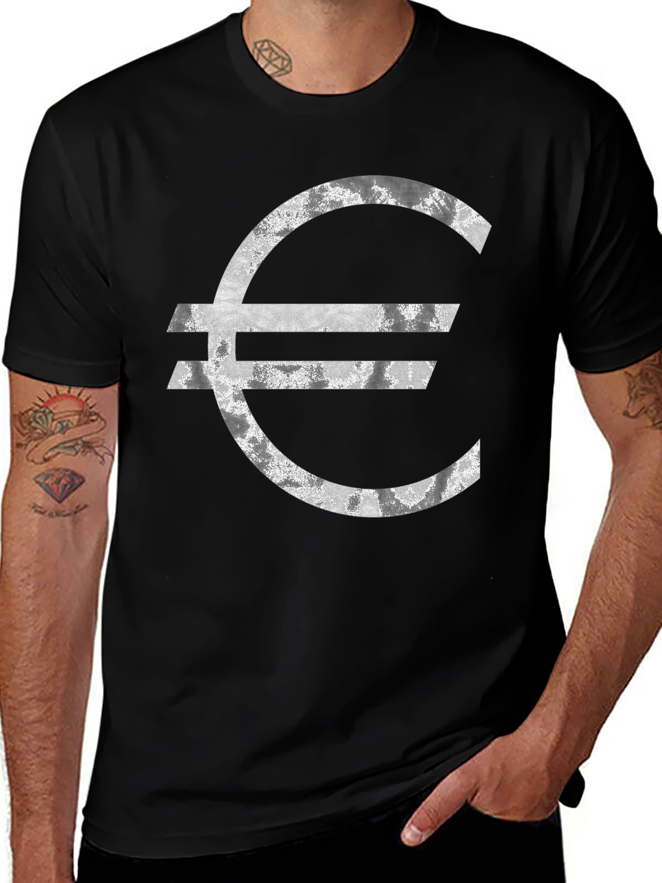 Euro Symbol Graphic Tee - Distressed Look T-Shirt