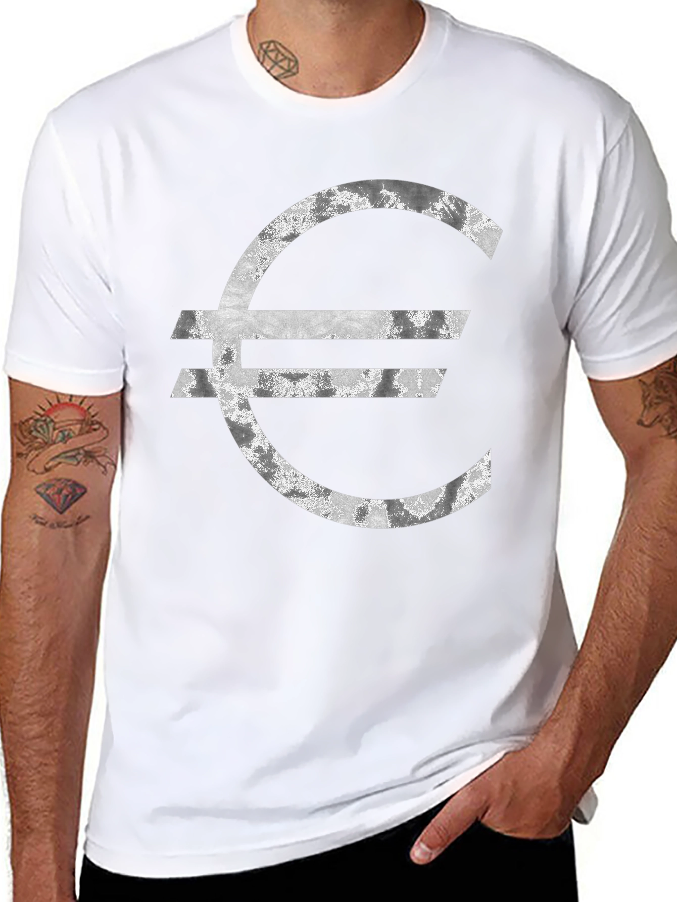 Euro Symbol Graphic Tee - Distressed Look T-Shirt