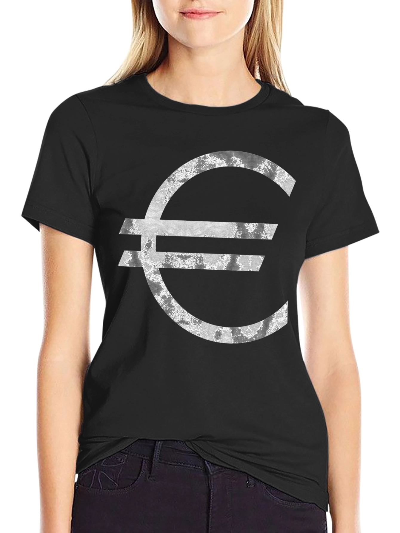 Euro Symbol Graphic Tee - Distressed Look T-Shirt
