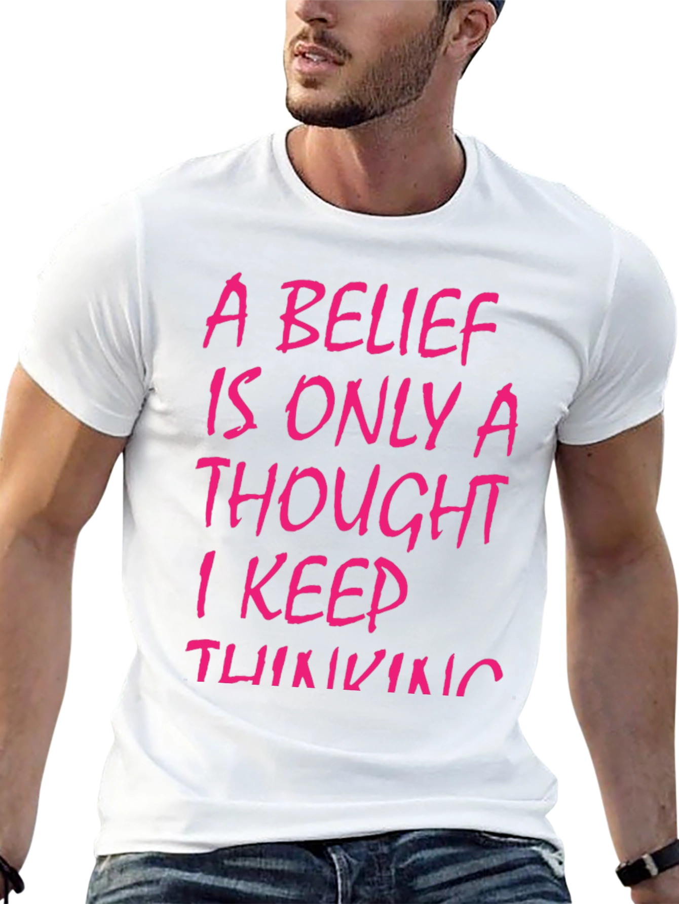 Belief Thought T-Shirt - Black with Pink Text