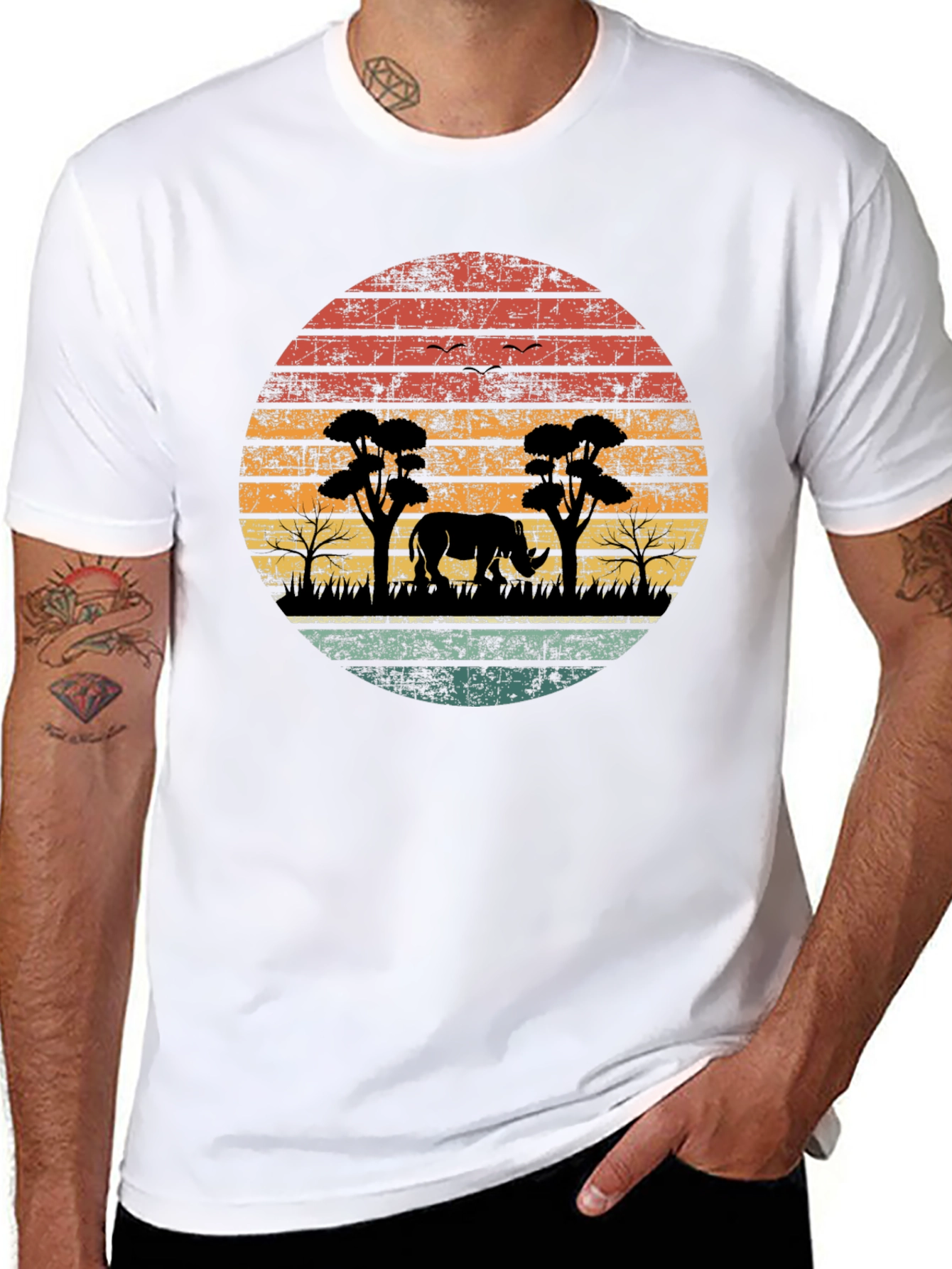 Retro African Safari Rhino T-Shirt