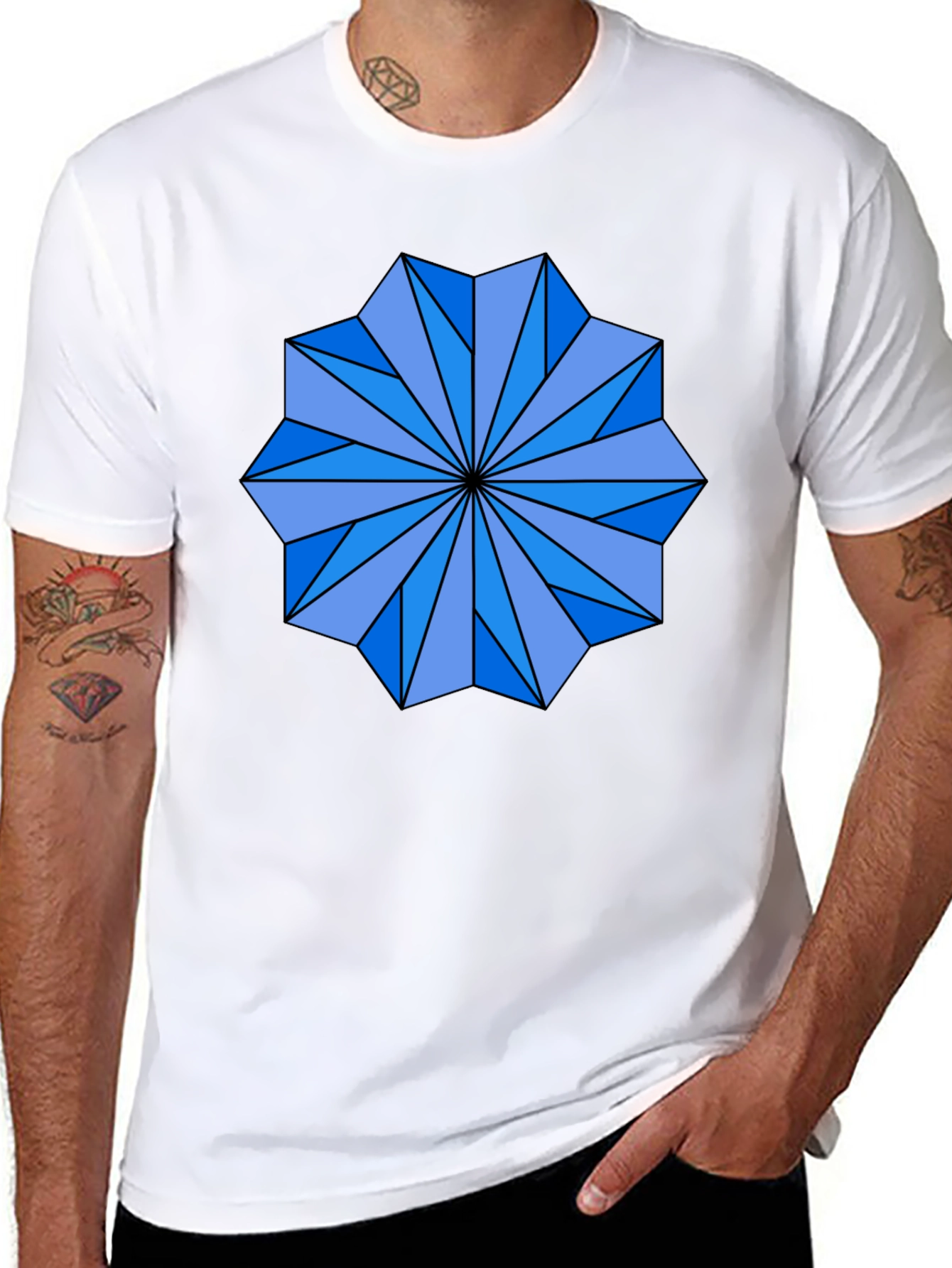Geometric Starburst Graphic Tee - Black Cotton Blend Shirt