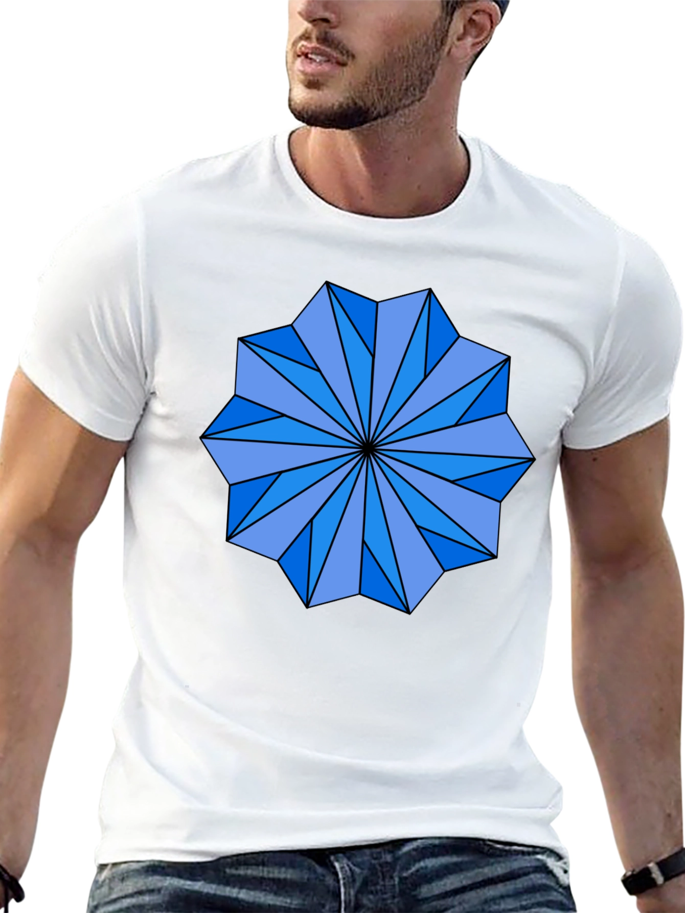 Geometric Starburst Graphic Tee - Black Cotton Blend Shirt