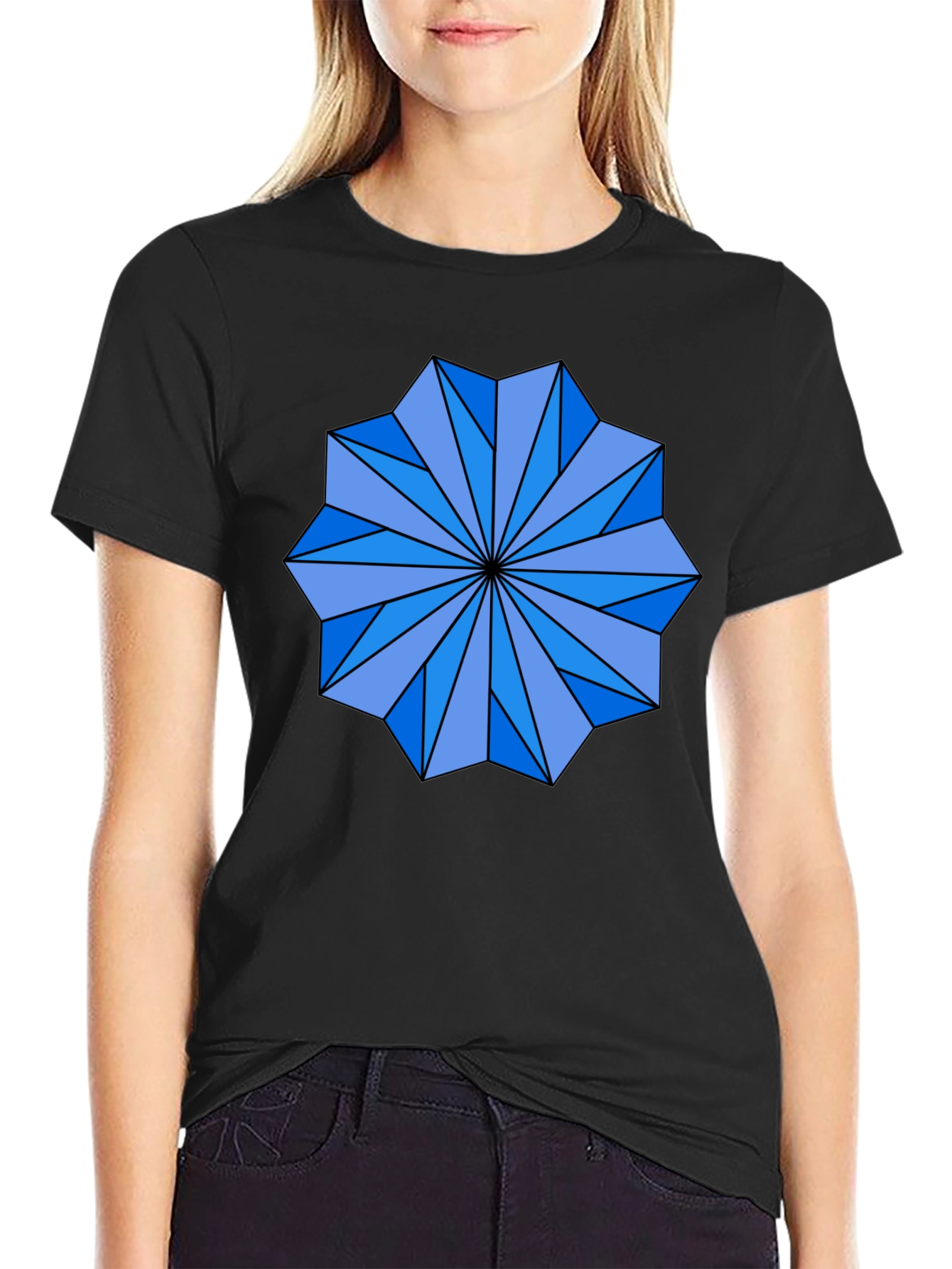 Geometric Starburst Graphic Tee - Black Cotton Blend Shirt