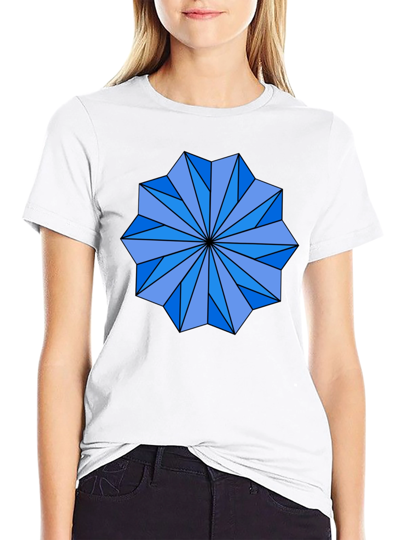 Geometric Starburst Graphic Tee - Black Cotton Blend Shirt