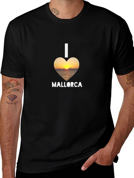 I Love Mallorca T-Shirt - Sunset Heart Design