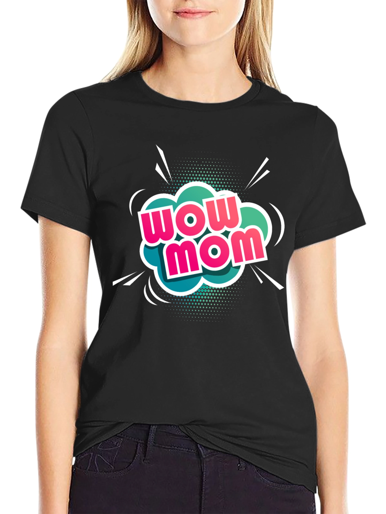 Wow Mom Black T-Shirt - Graphic Tee