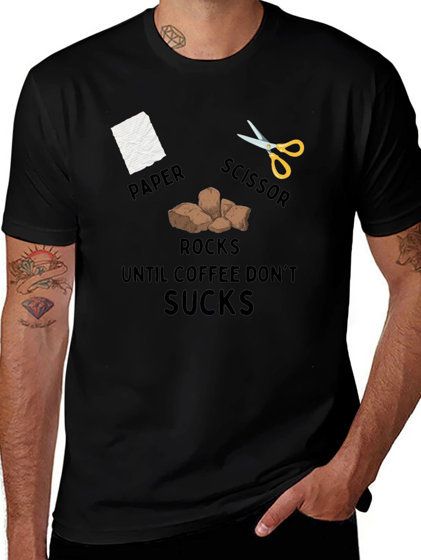 Rock Paper Scissor Coffee Mens T-Shirt