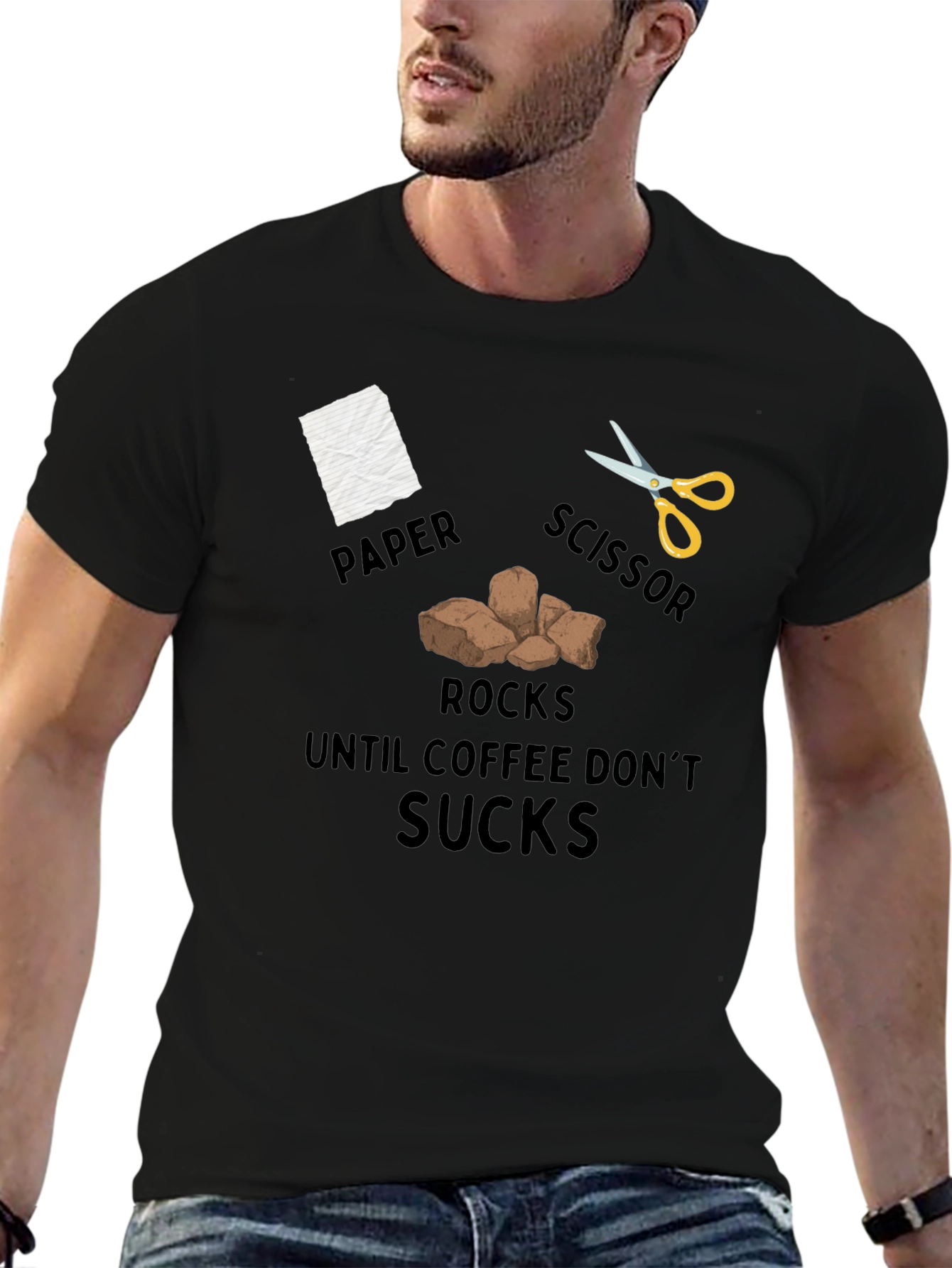 Rock Paper Scissor Coffee Mens T-Shirt