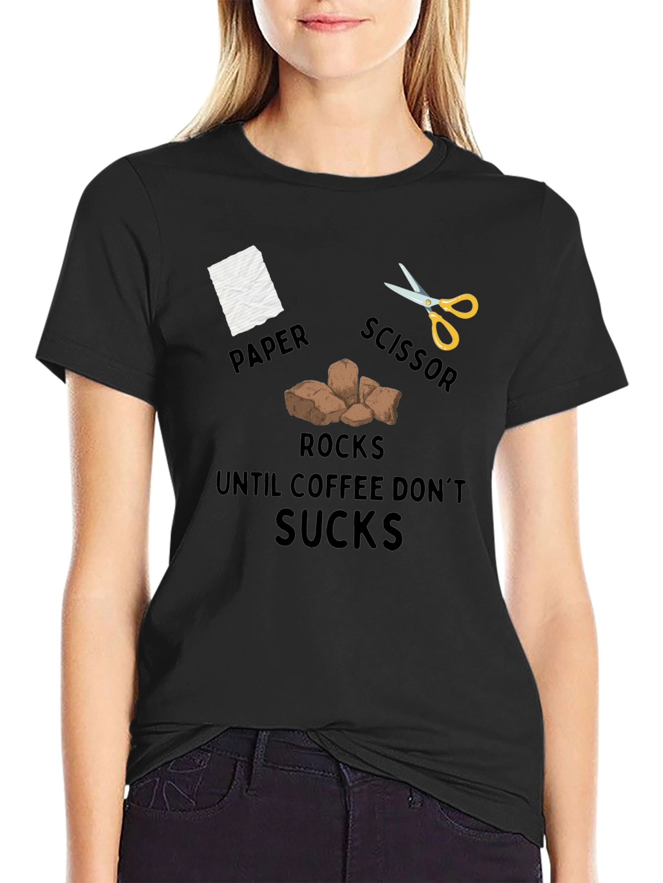 Rock Paper Scissor Coffee Mens T-Shirt