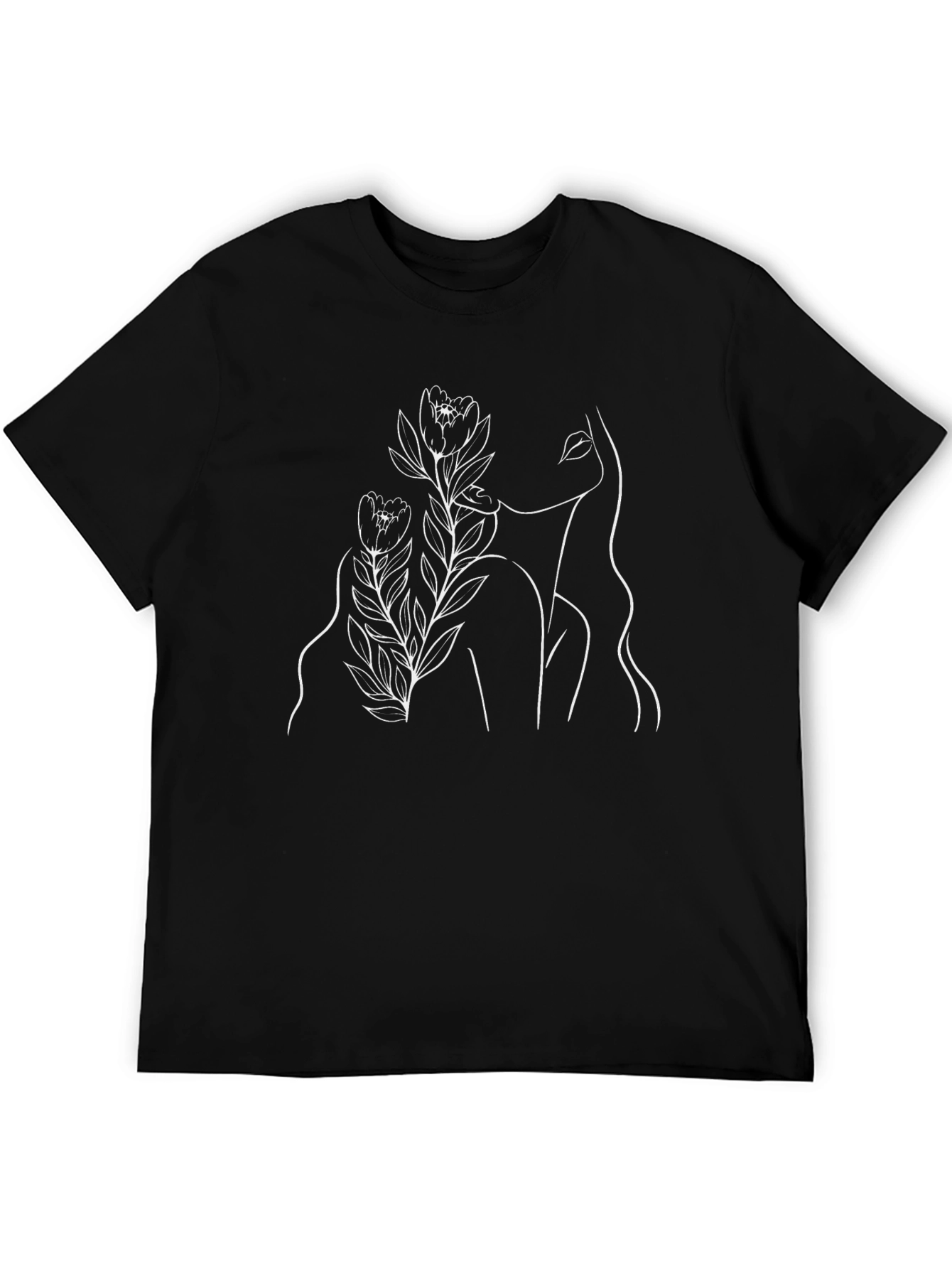 Minimalist Floral Woman Black T-Shirt