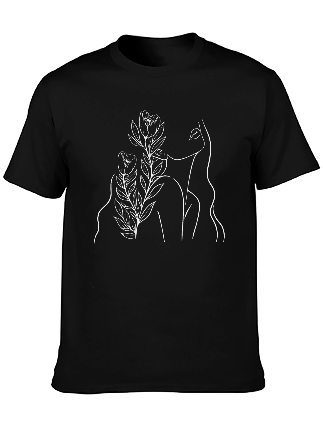 Minimalist Floral Woman Black T-Shirt