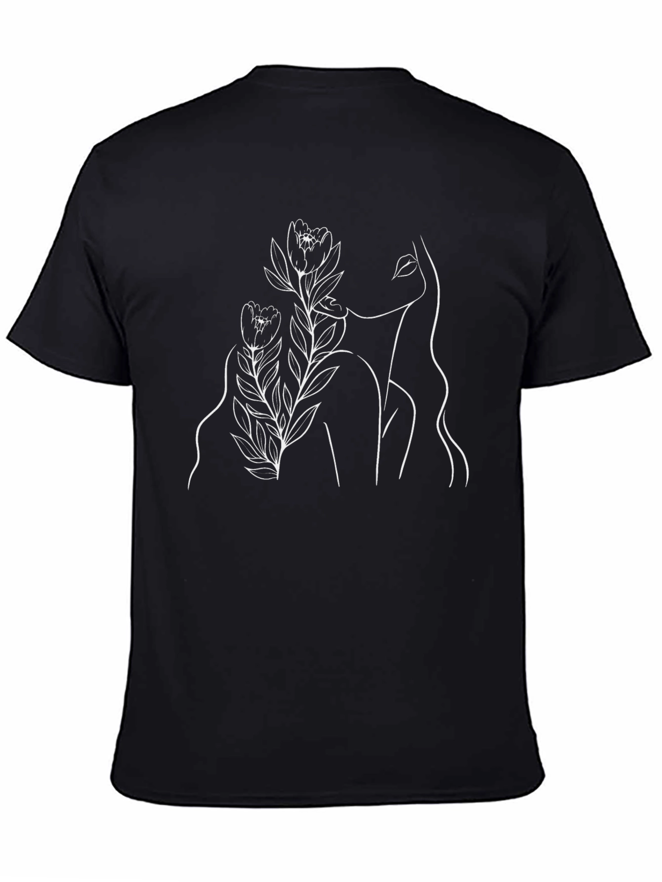Minimalist Floral Woman Black T-Shirt