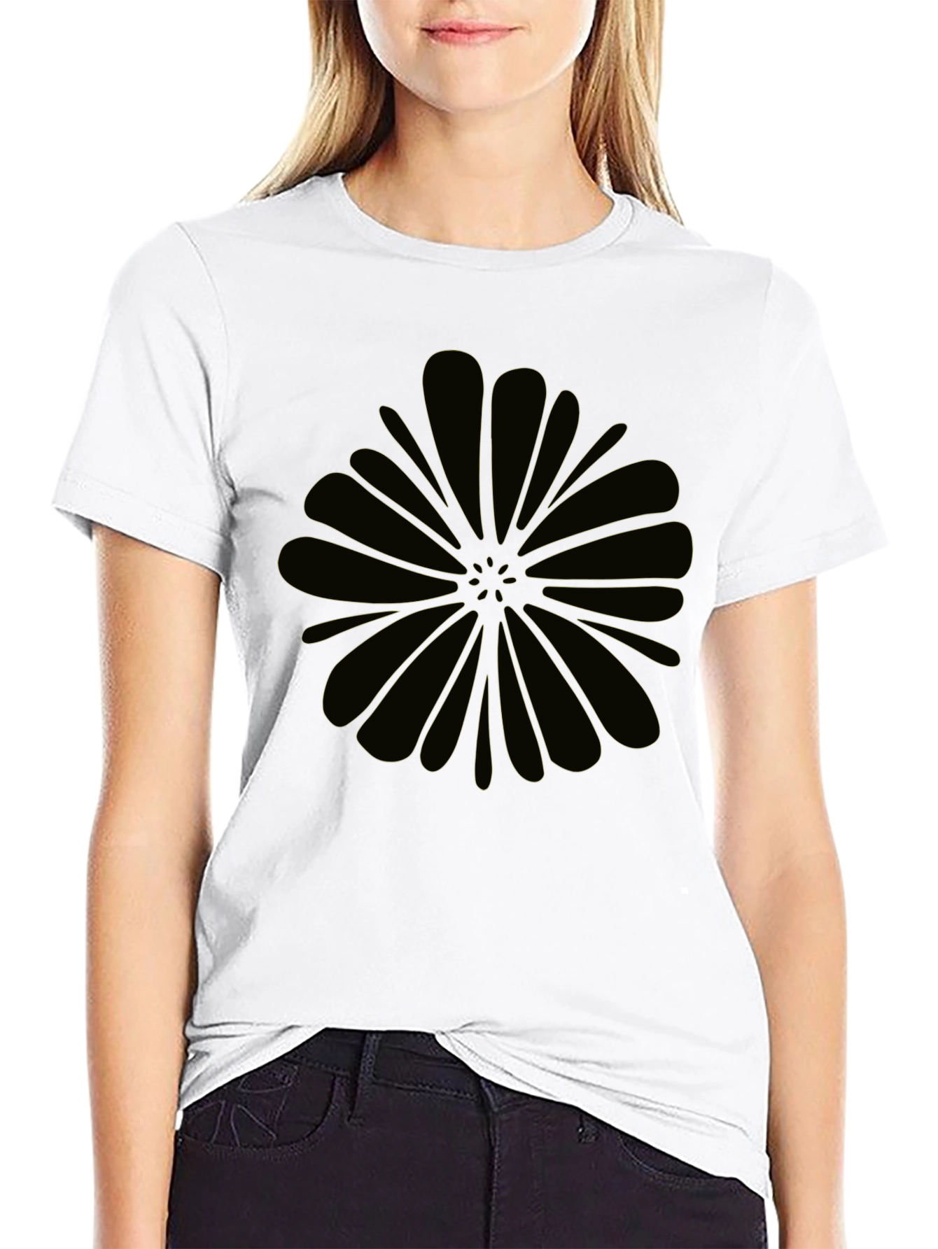 Black Graphic Tee - Abstract Flower Design