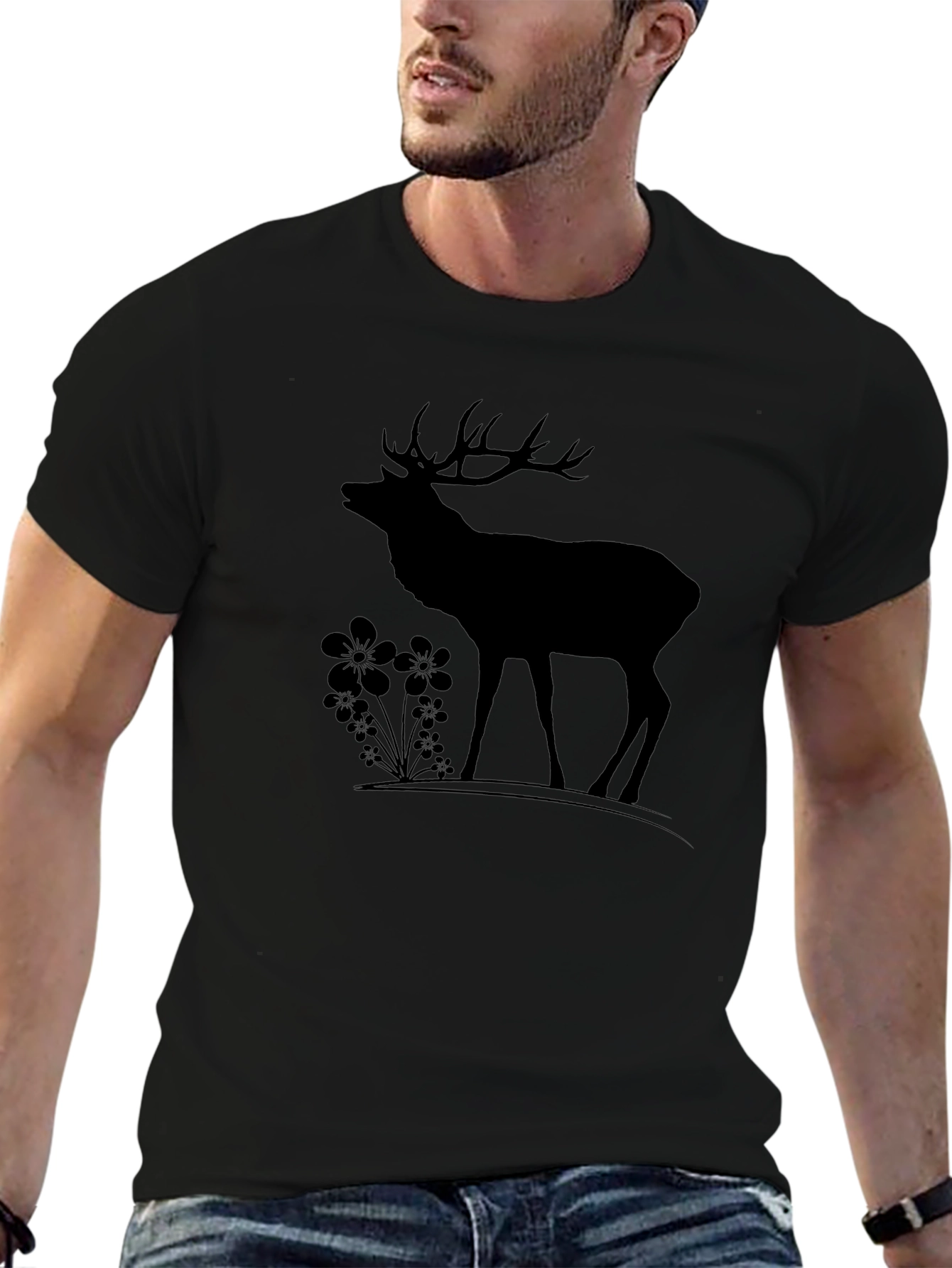 Silhouette Deer Graphic Tee - Black