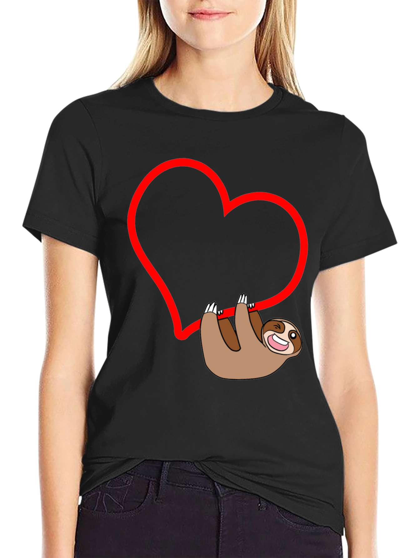 Sloth Heart Graphic Tee - Mens Black T-Shirt