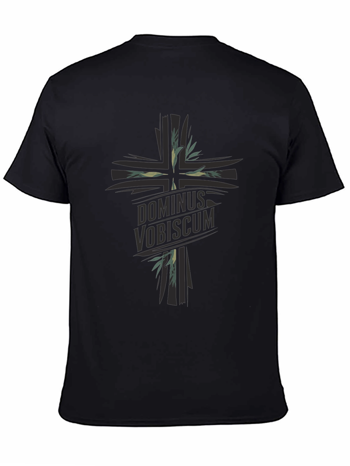 Dominus Vobiscum Cross Graphic T-Shirt - Black