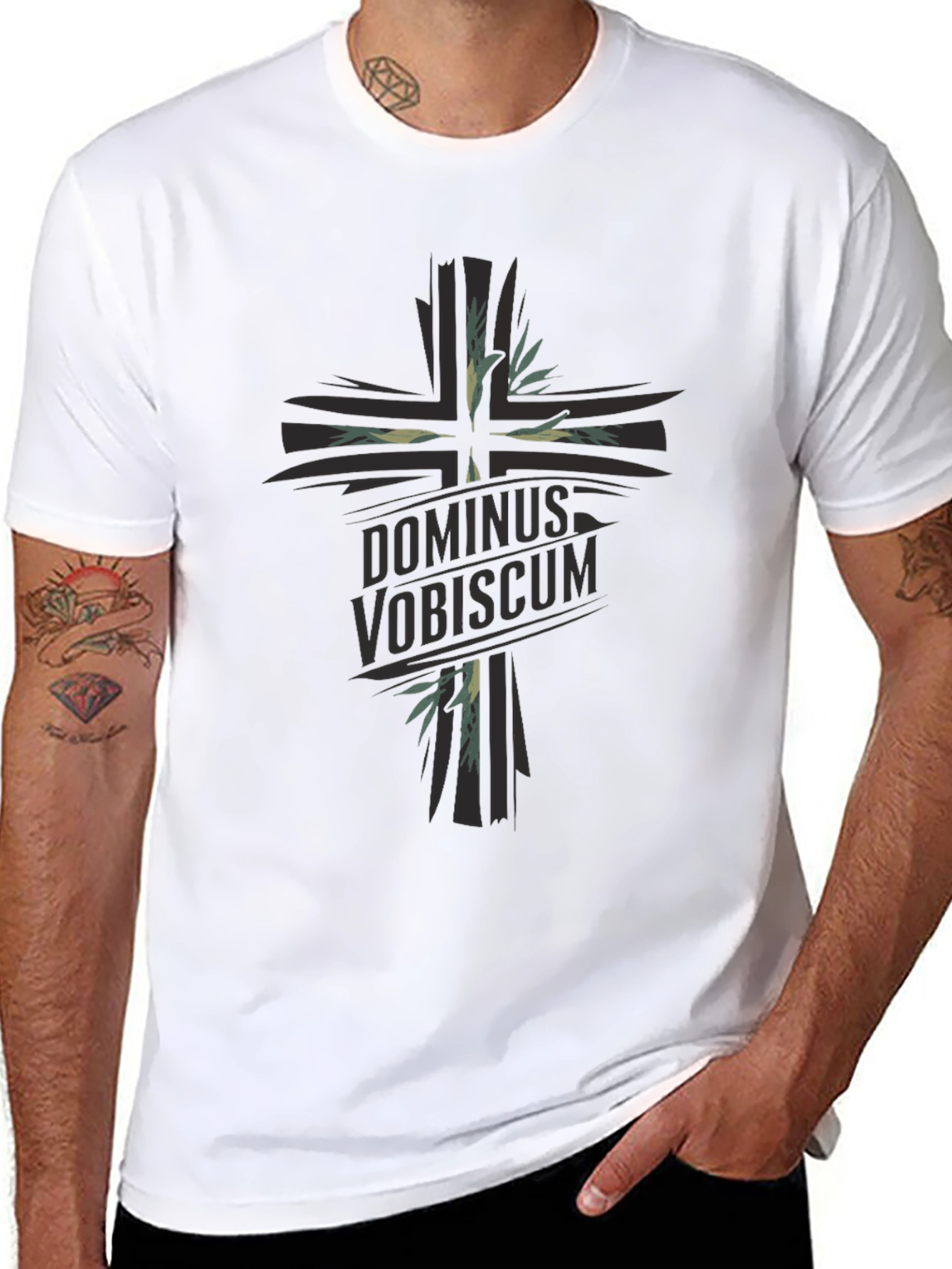 Dominus Vobiscum Cross Graphic T-Shirt - Black