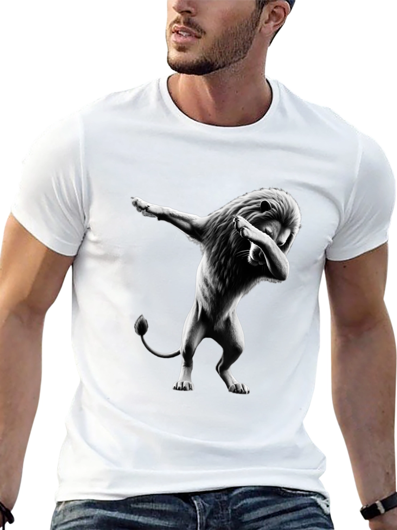 Dabbing Lion Graphic T-Shirt - Black
