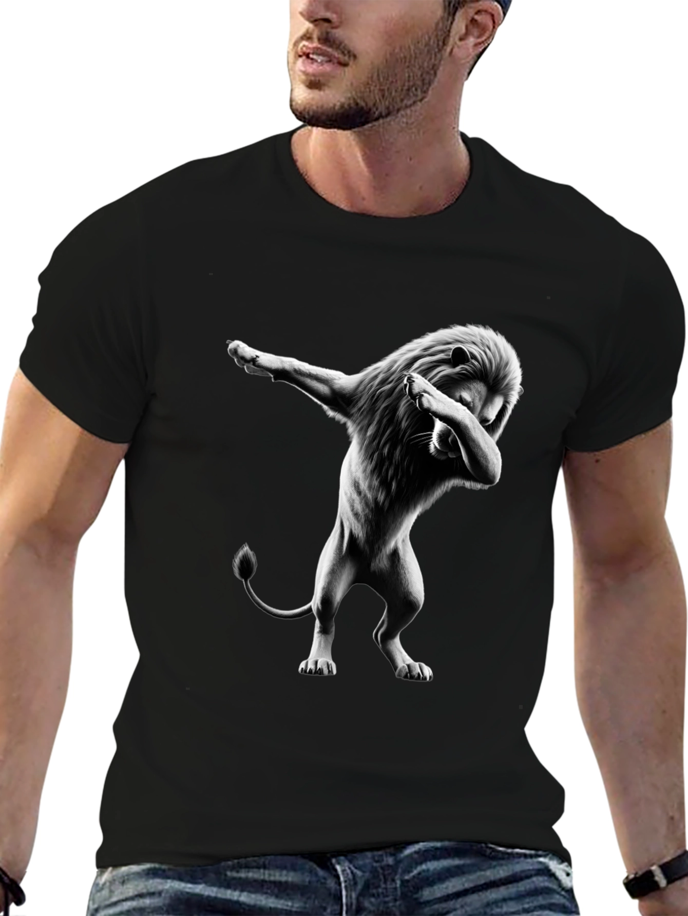 Dabbing Lion Graphic T-Shirt - Black