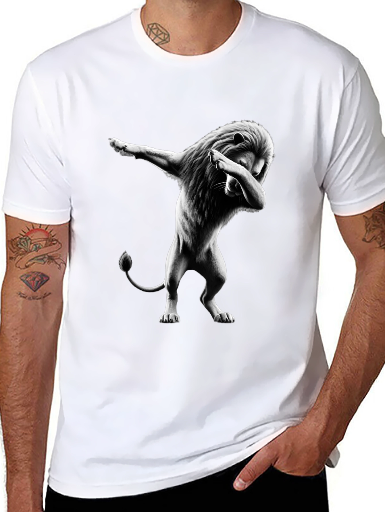 Dabbing Lion Graphic T-Shirt - Black