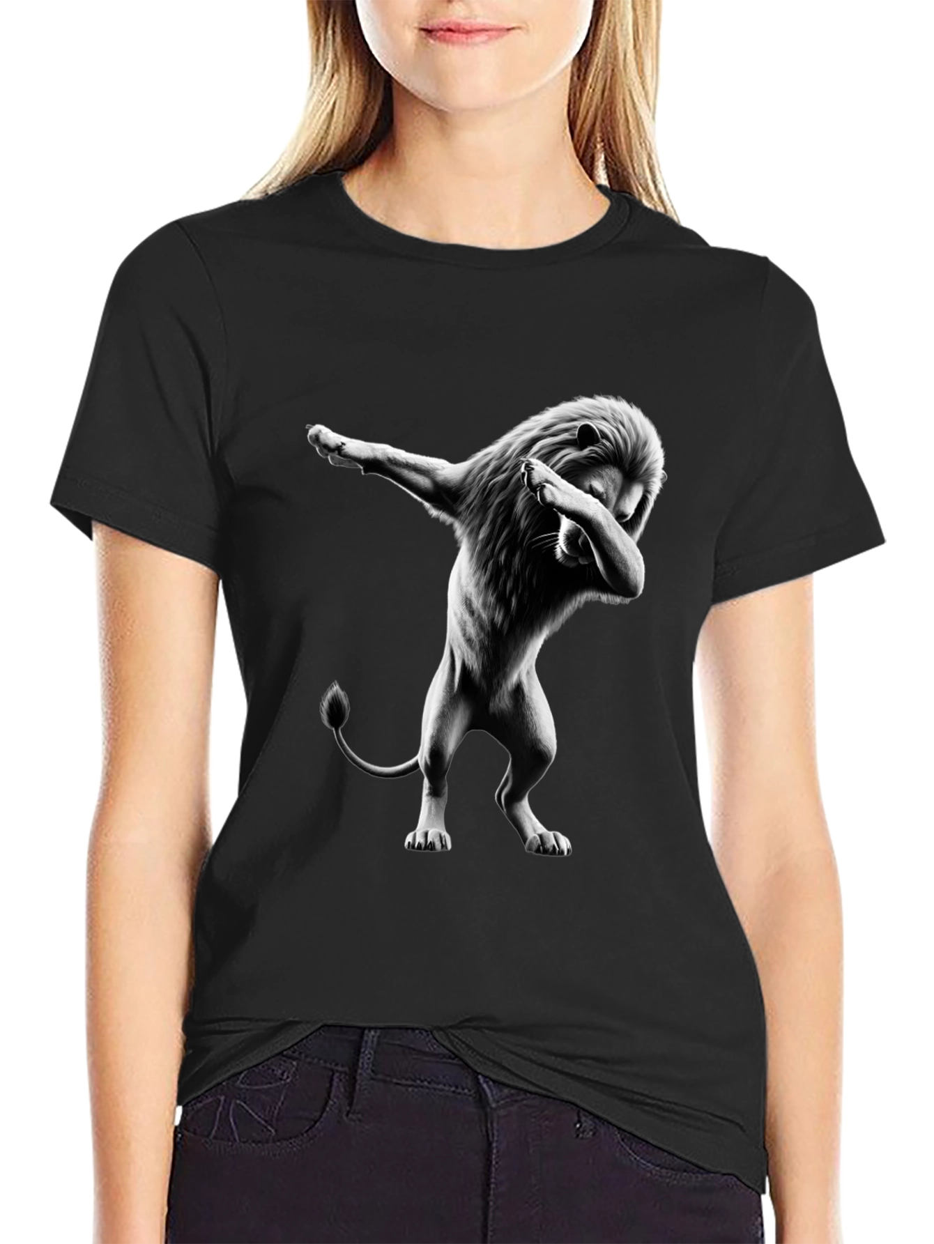 Dabbing Lion Graphic T-Shirt - Black